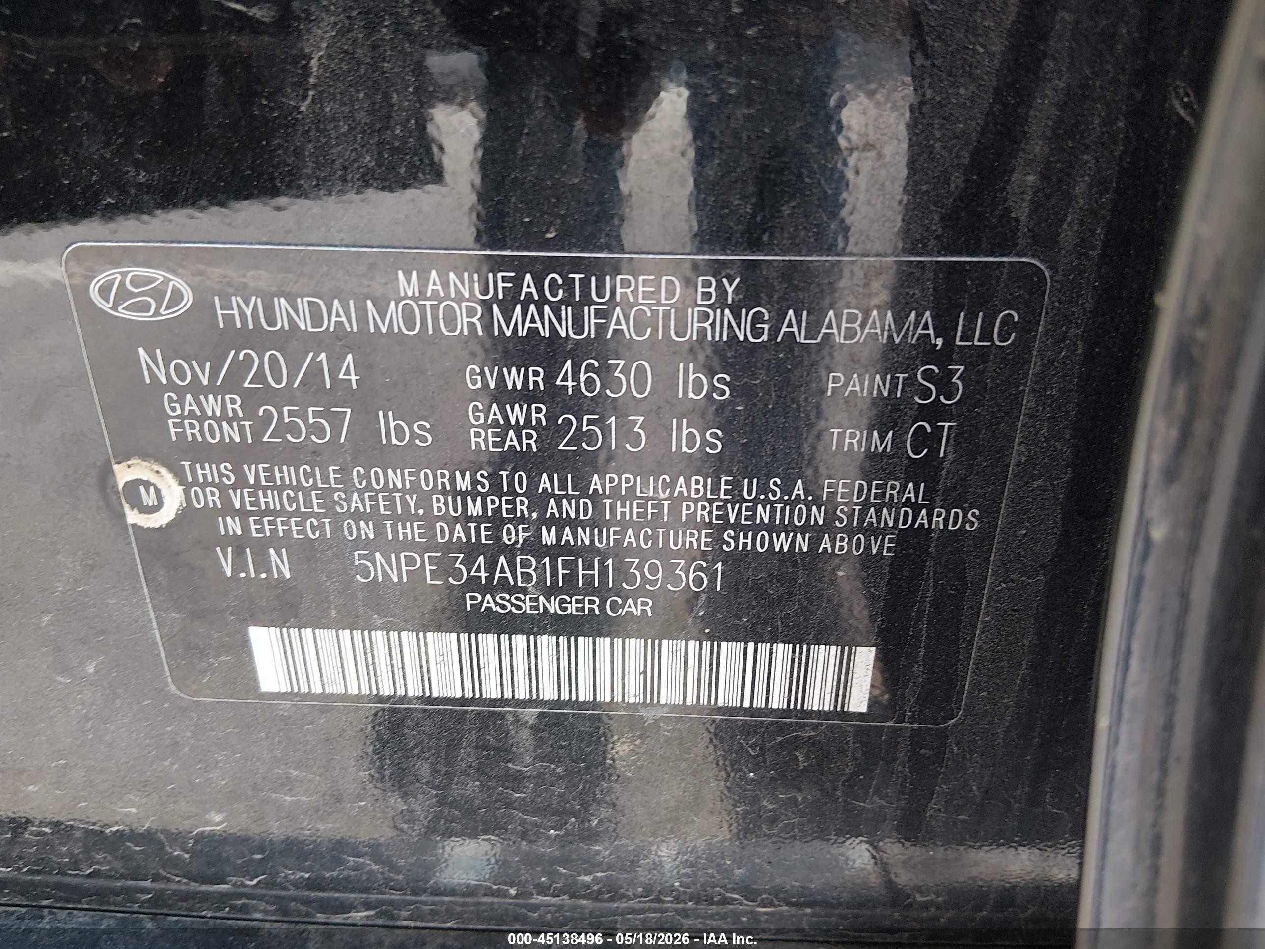 2015 Hyundai Sonata Limited 2.0t Black vin: 5NPE34AB1FH139361