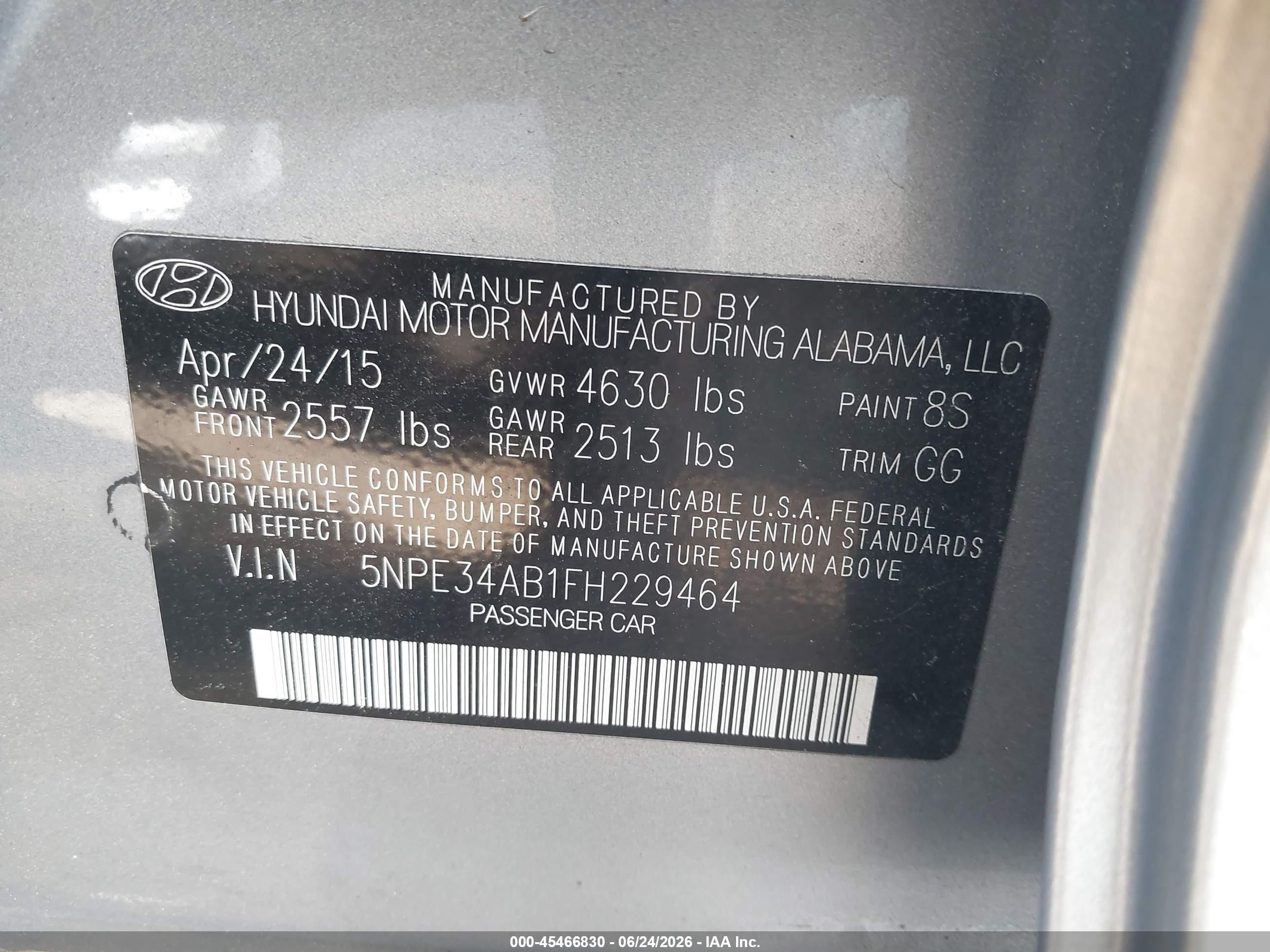 2015 Hyundai Sonata Sport 2.0t Silver vin: 5NPE34AB1FH229464