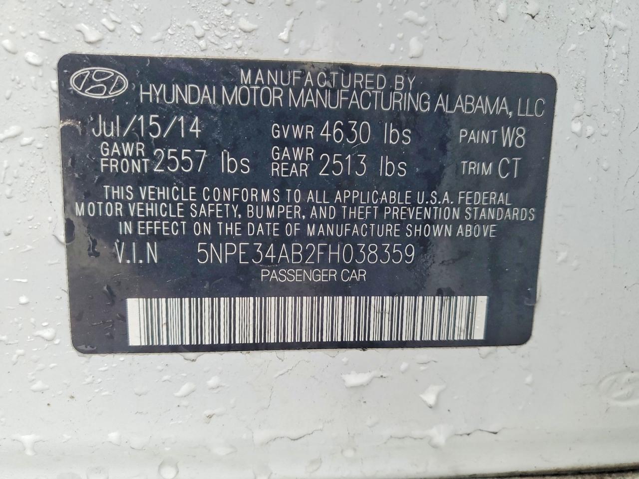 2015 Hyundai Sonata Sport 2.0t White vin: 5NPE34AB2FH038359
