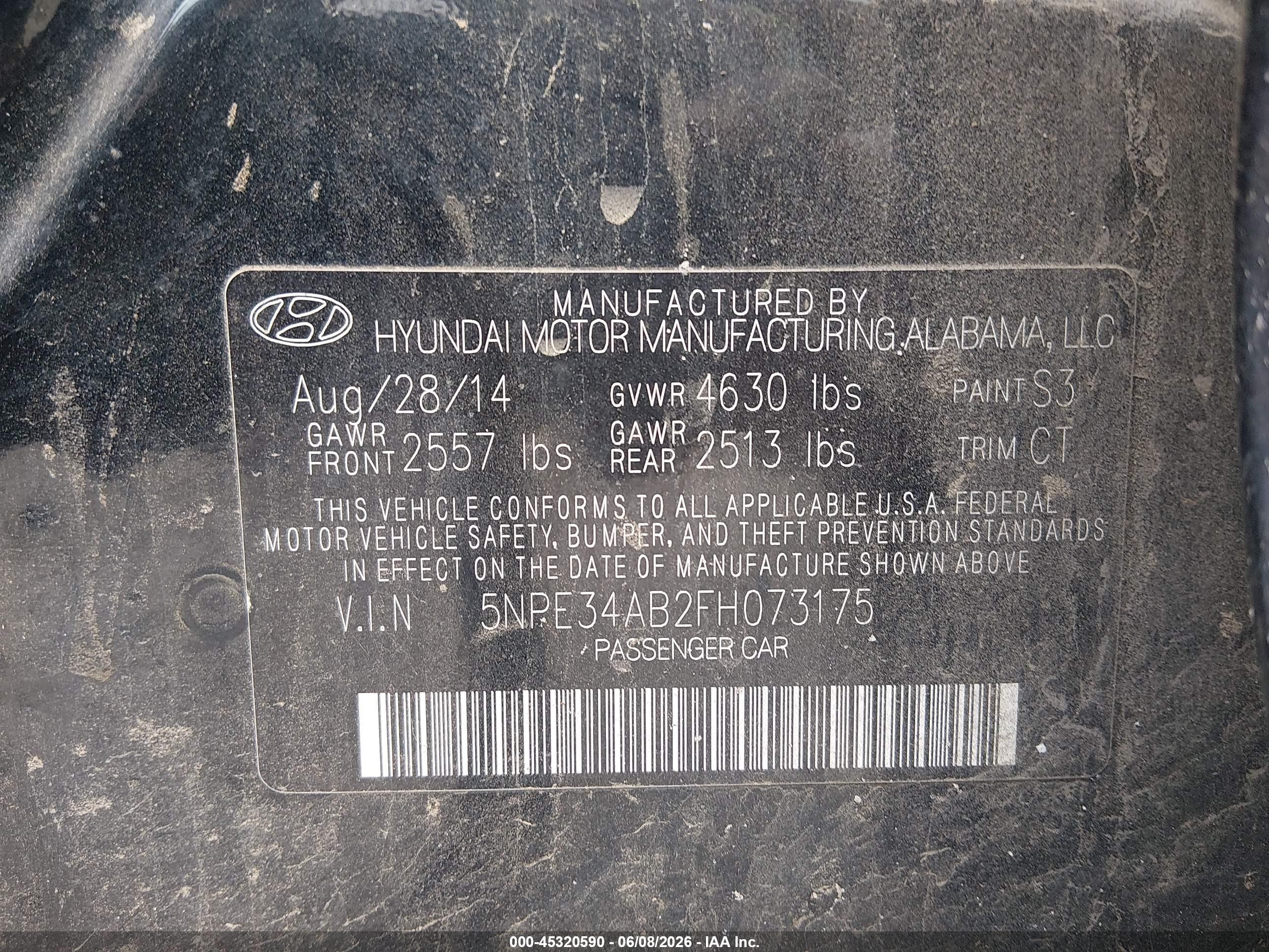 2015 Hyundai Sonata Sport 2.0t Черный vin: 5NPE34AB2FH073175