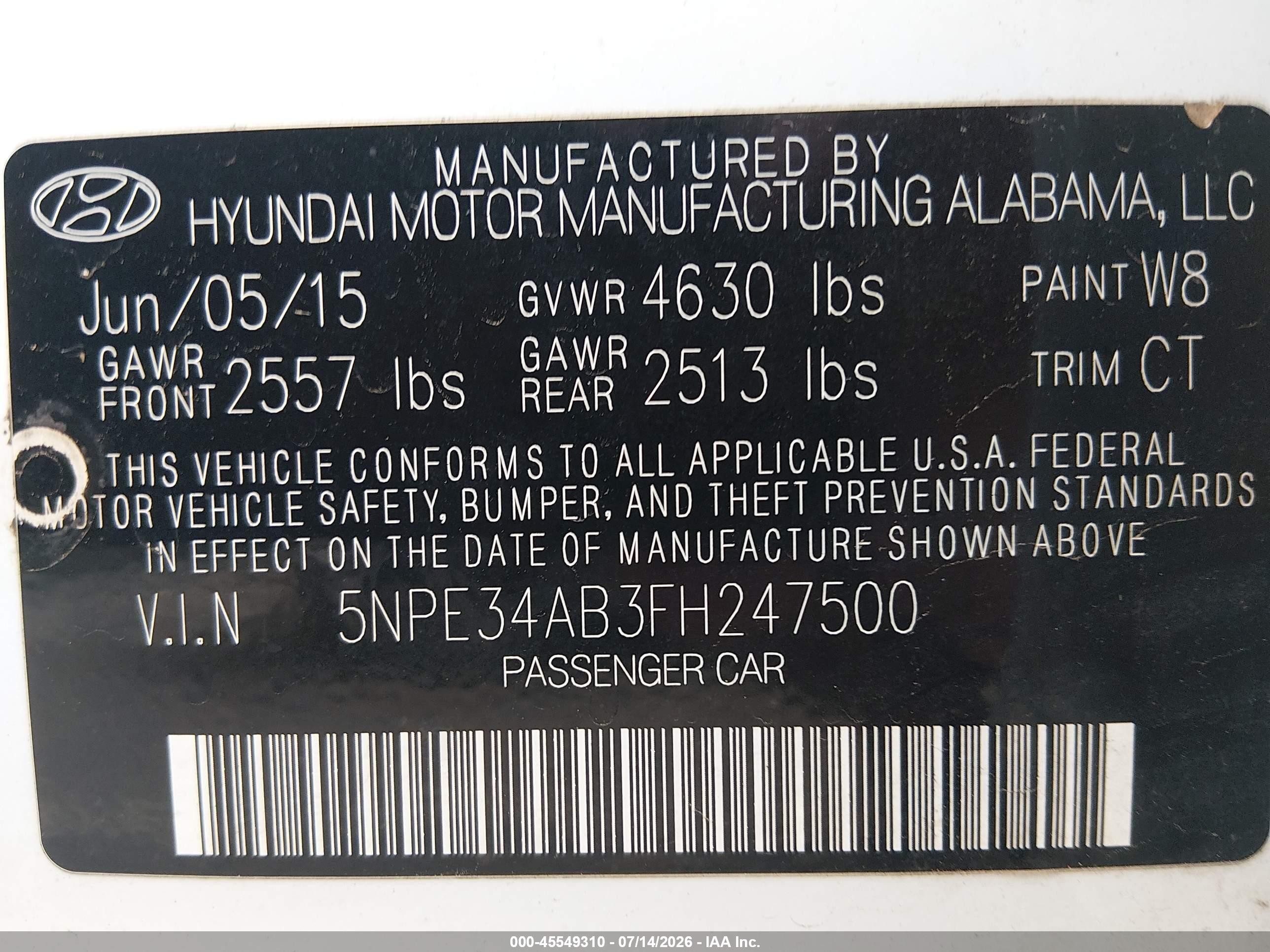 2015 Hyundai Sonata Limited 2.0t White vin: 5NPE34AB3FH247500