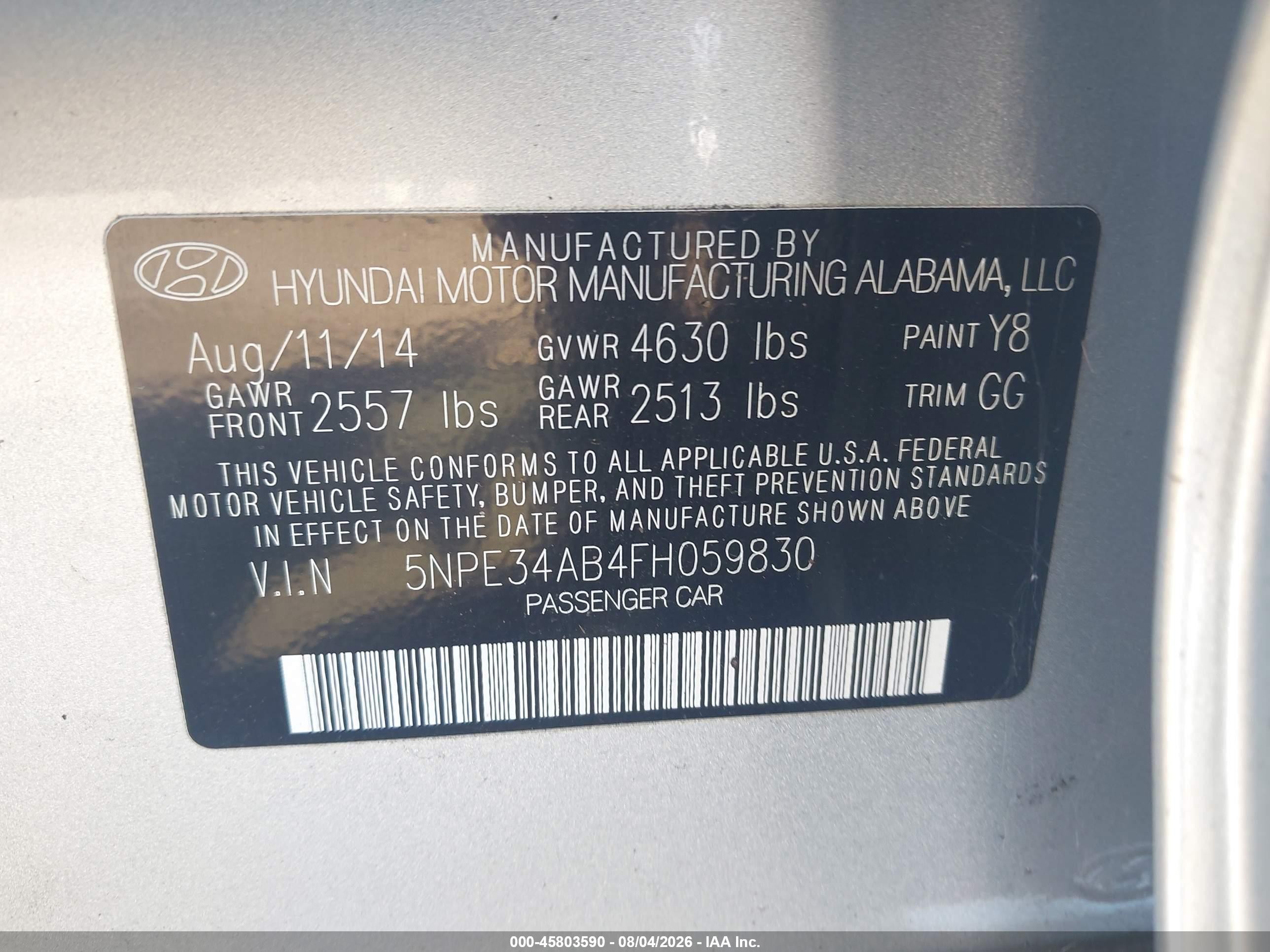 2015 Hyundai Sonata Sport 2.0t Gray vin: 5NPE34AB4FH059830