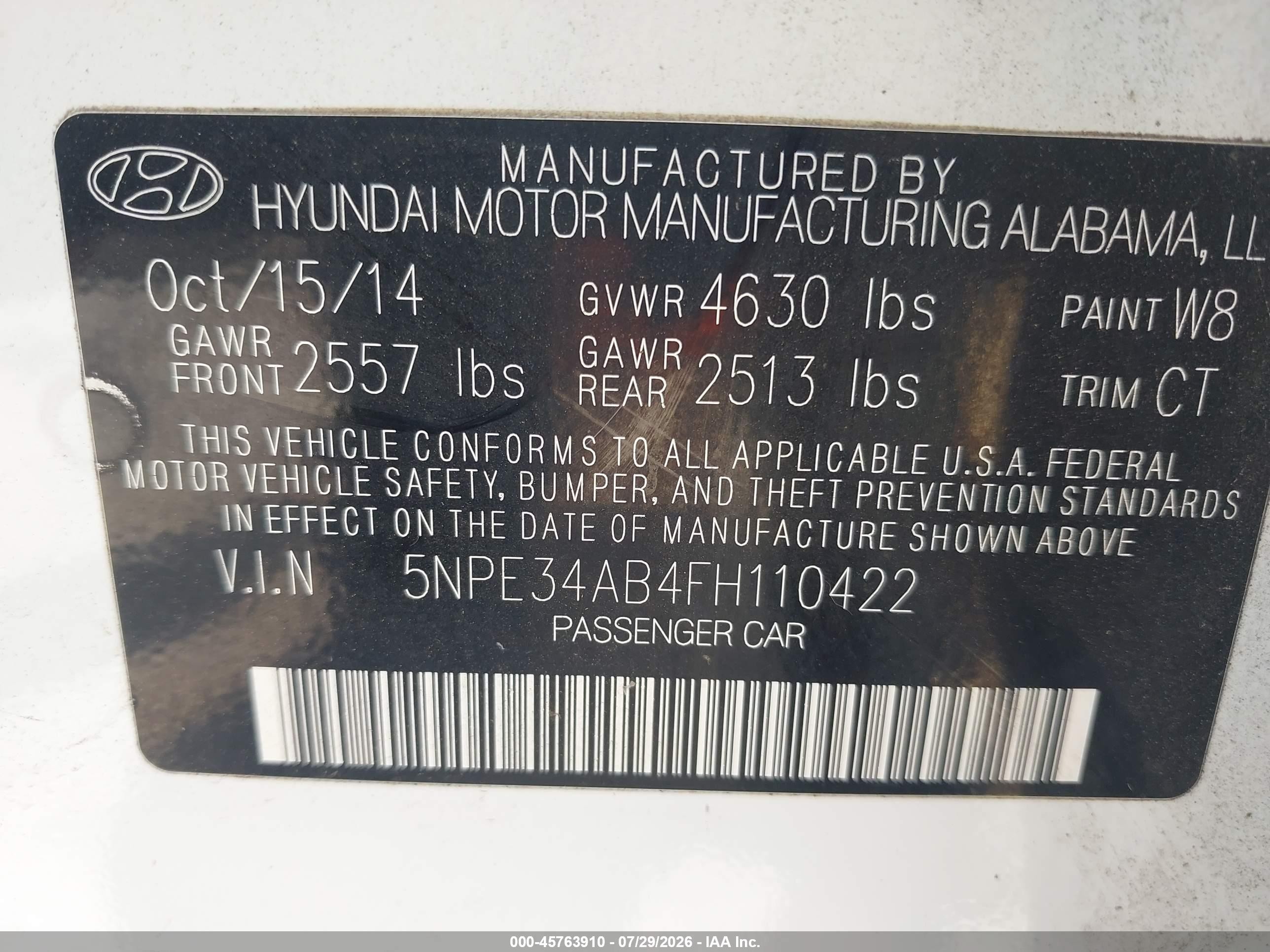 2015 Hyundai Sonata Limited 2.0t White vin: 5NPE34AB4FH110422