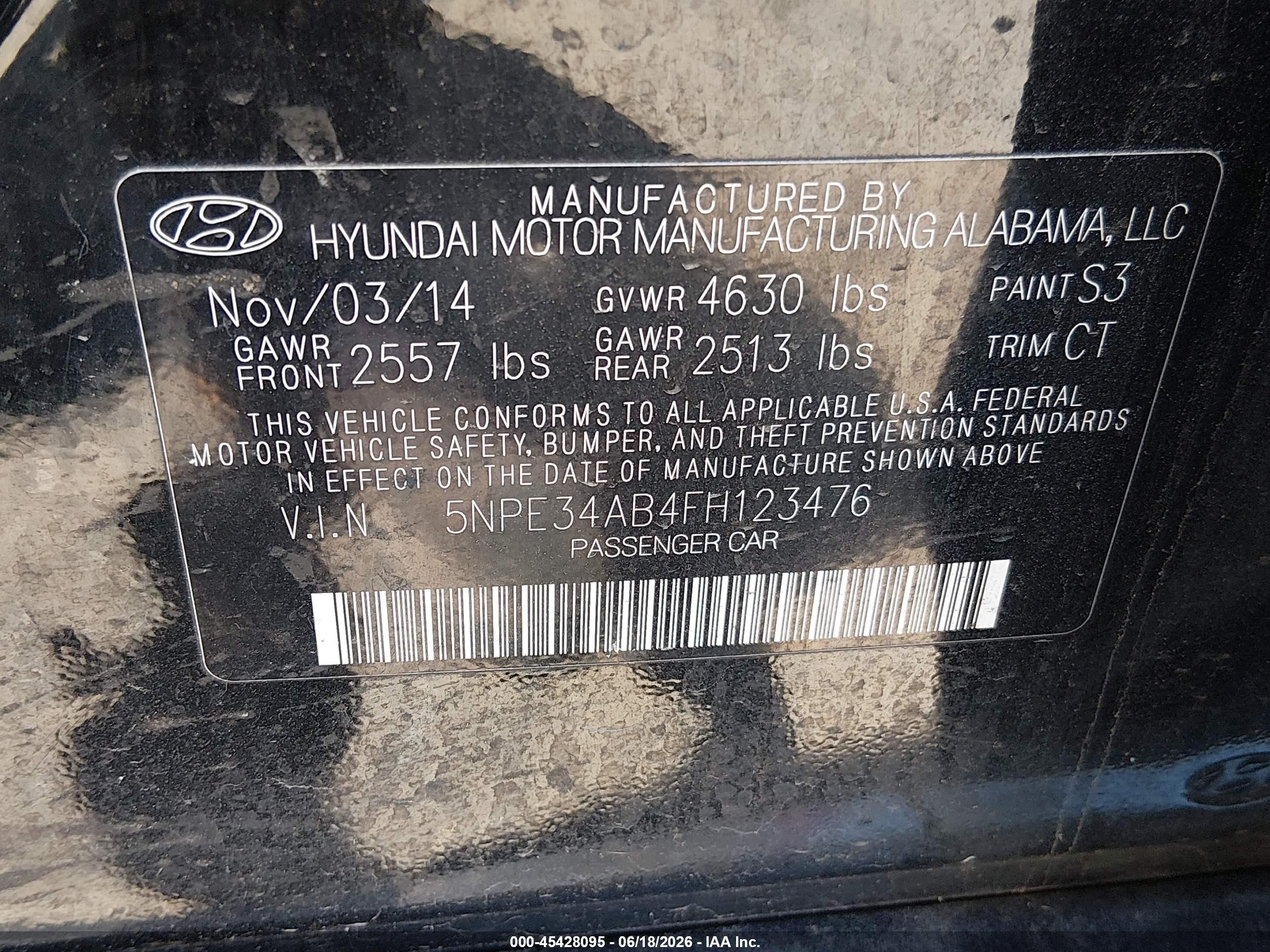 2015 Hyundai Sonata Limited 2.0t Black vin: 5NPE34AB4FH123476