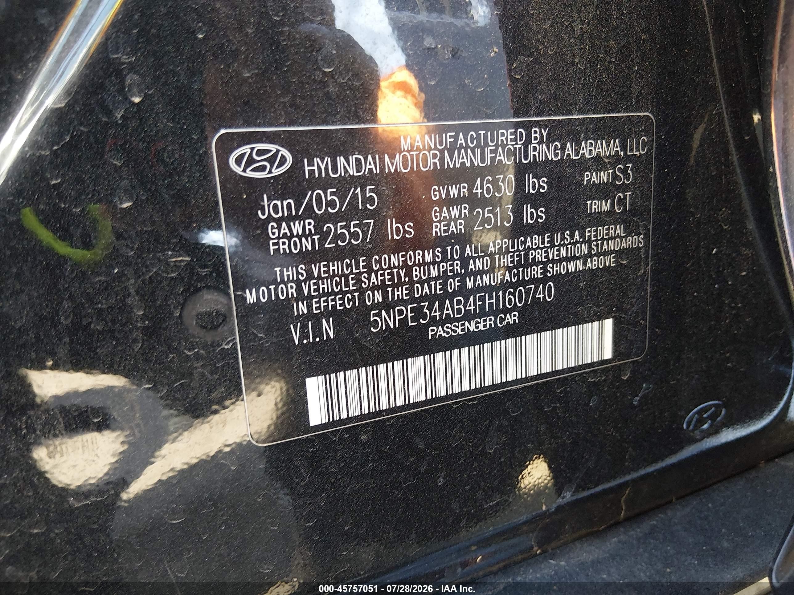 2015 Hyundai Sonata Sport 2.0t Black vin: 5NPE34AB4FH160740