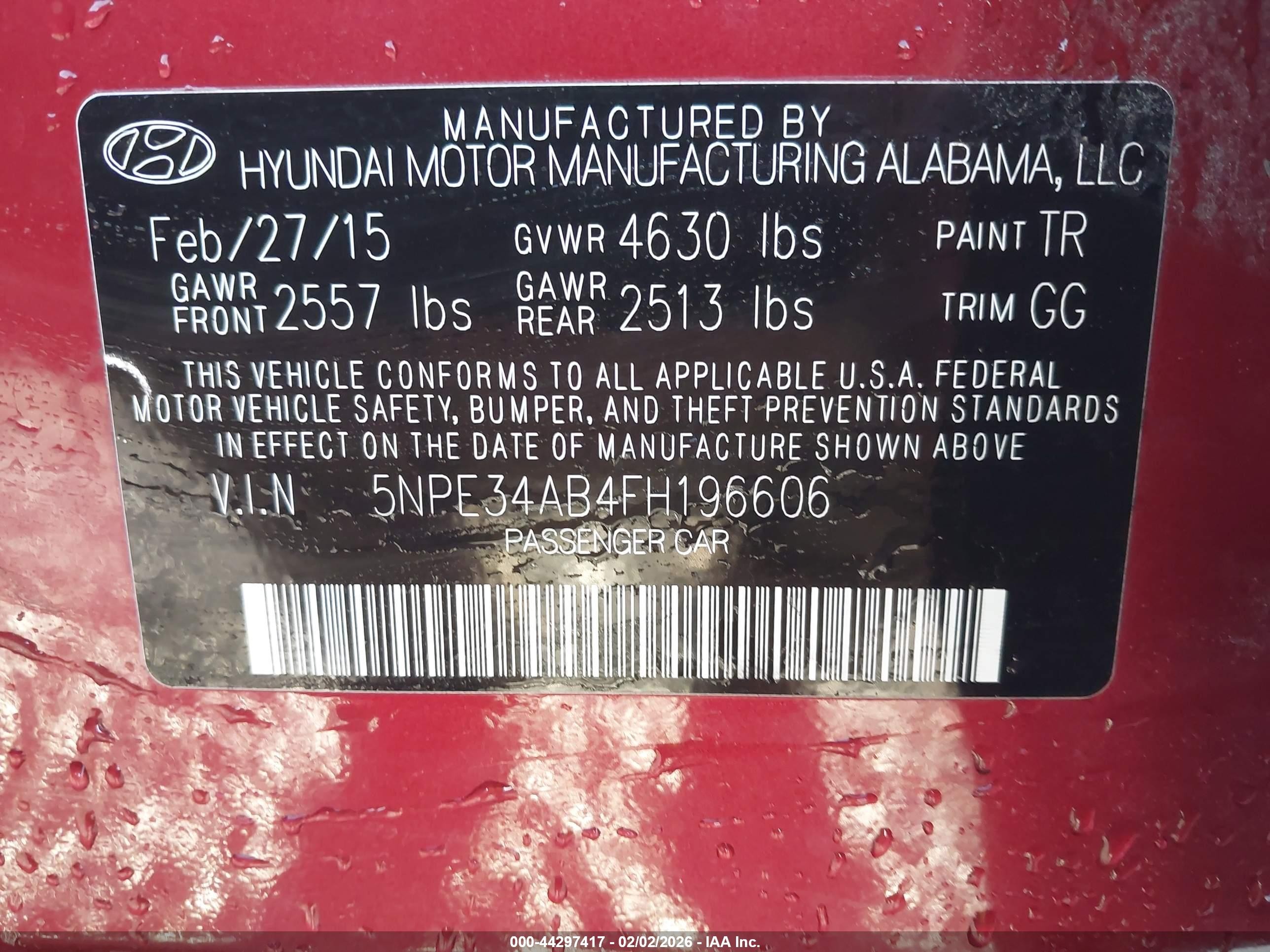 2015 Hyundai Sonata Limited 2.0t Red vin: 5NPE34AB4FH196606