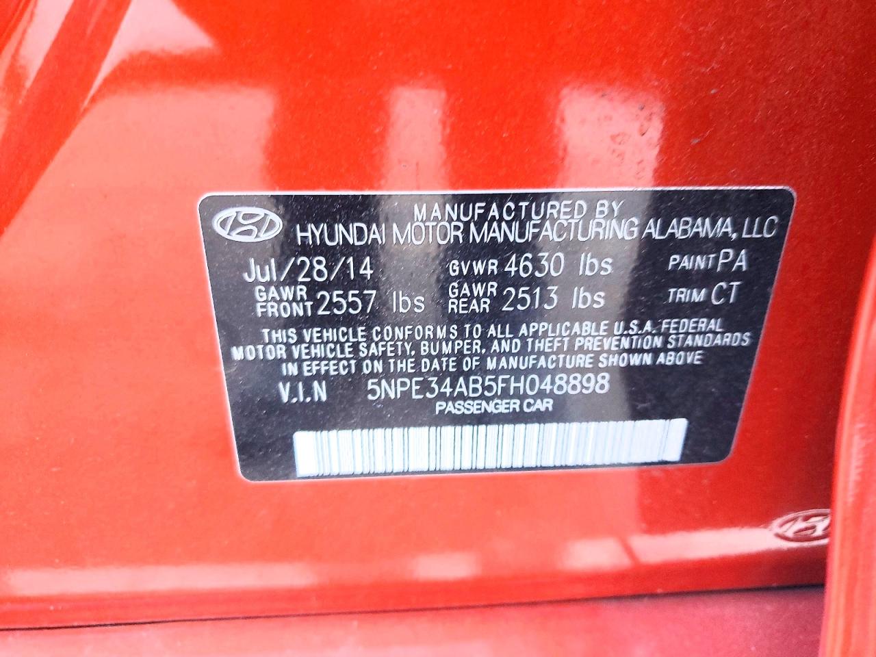 2015 Hyundai Sonata Sport 2.0t Red vin: 5NPE34AB5FH048898