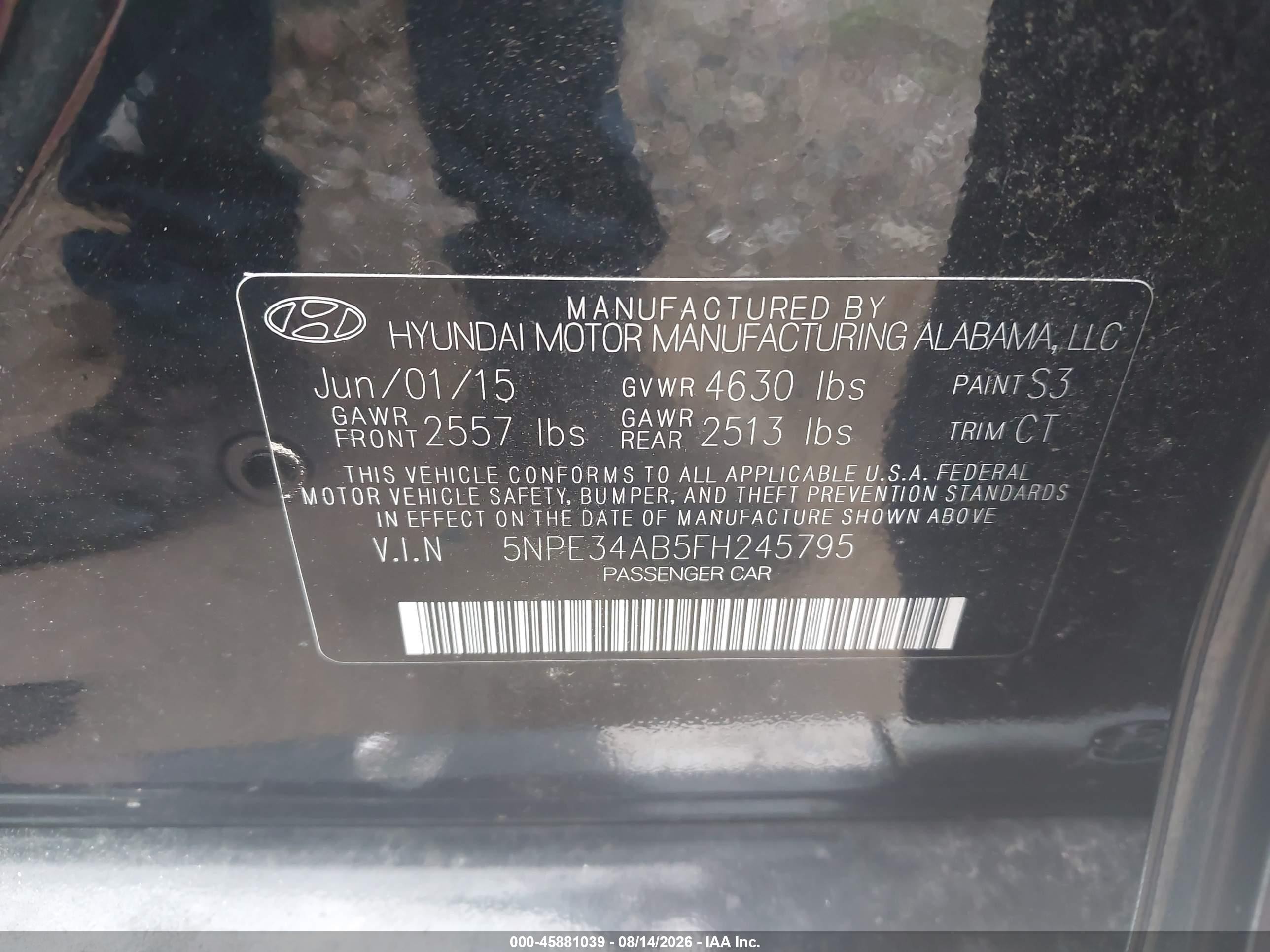 2015 Hyundai Sonata Limited 2.0t Черный vin: 5NPE34AB5FH245795
