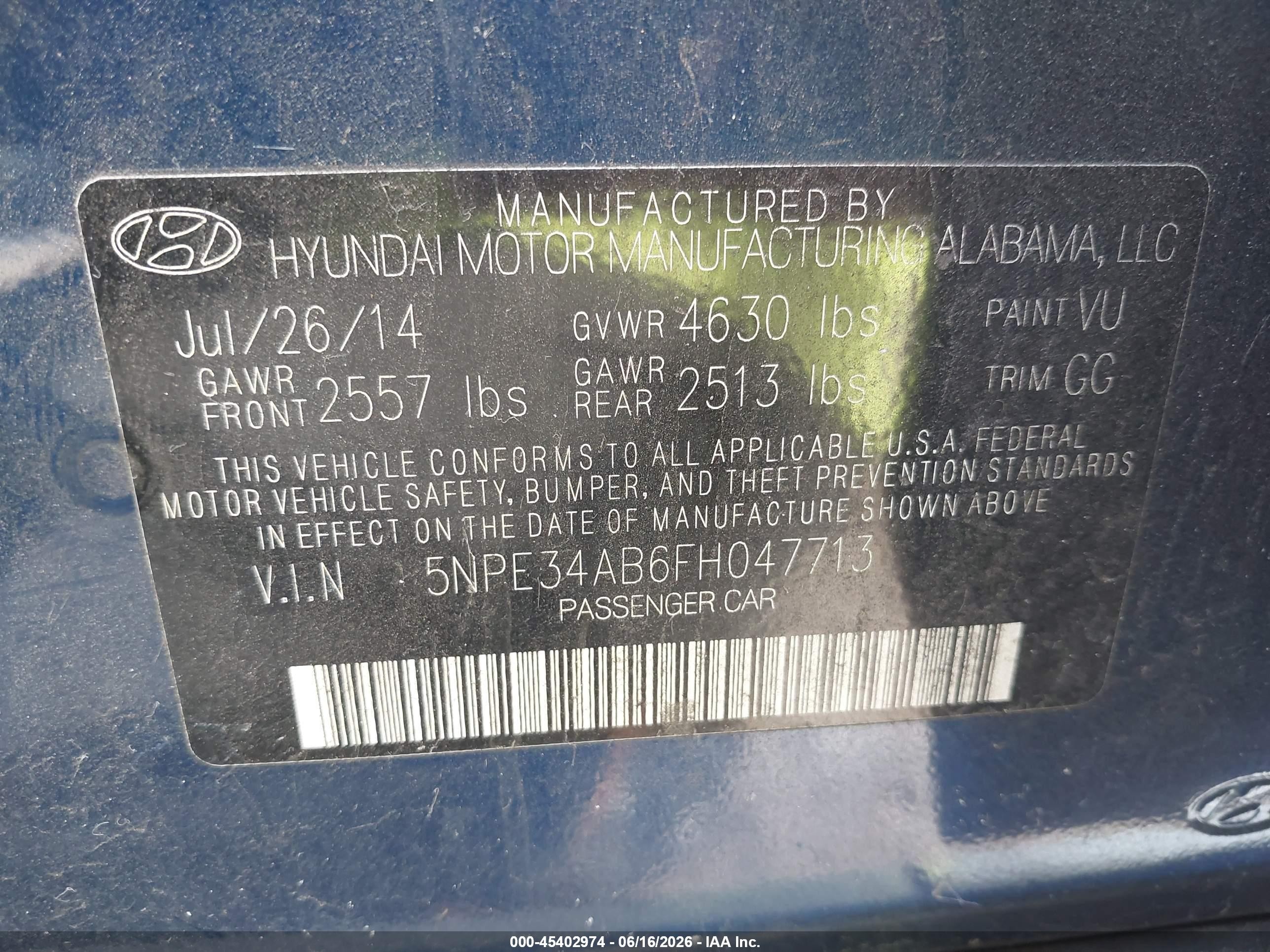 2015 Hyundai Sonata Sport 2.0t Blue vin: 5NPE34AB6FH047713