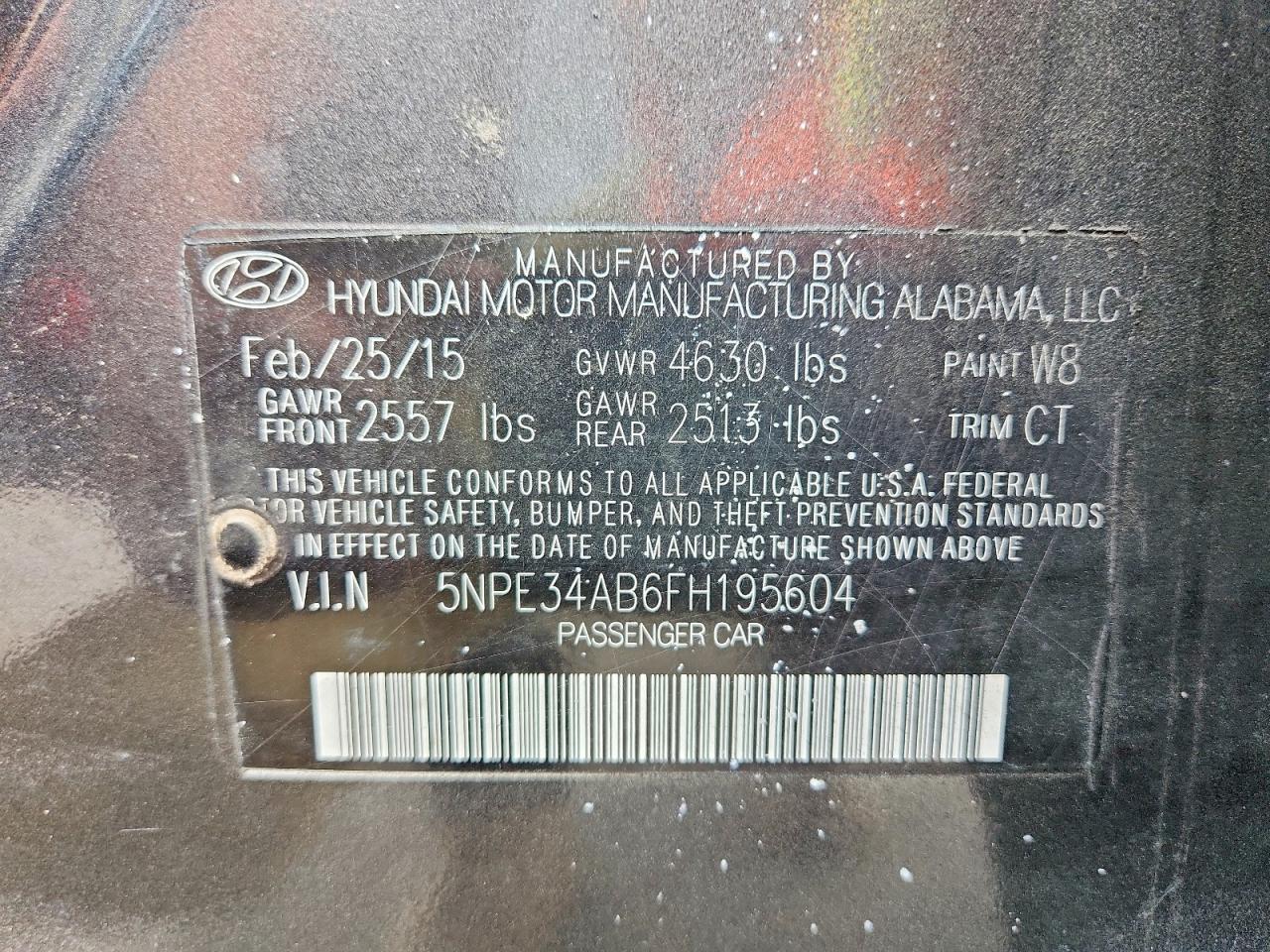 2015 Hyundai Sonata Sport 2.0t Charcoal vin: 5NPE34AB6FH195604