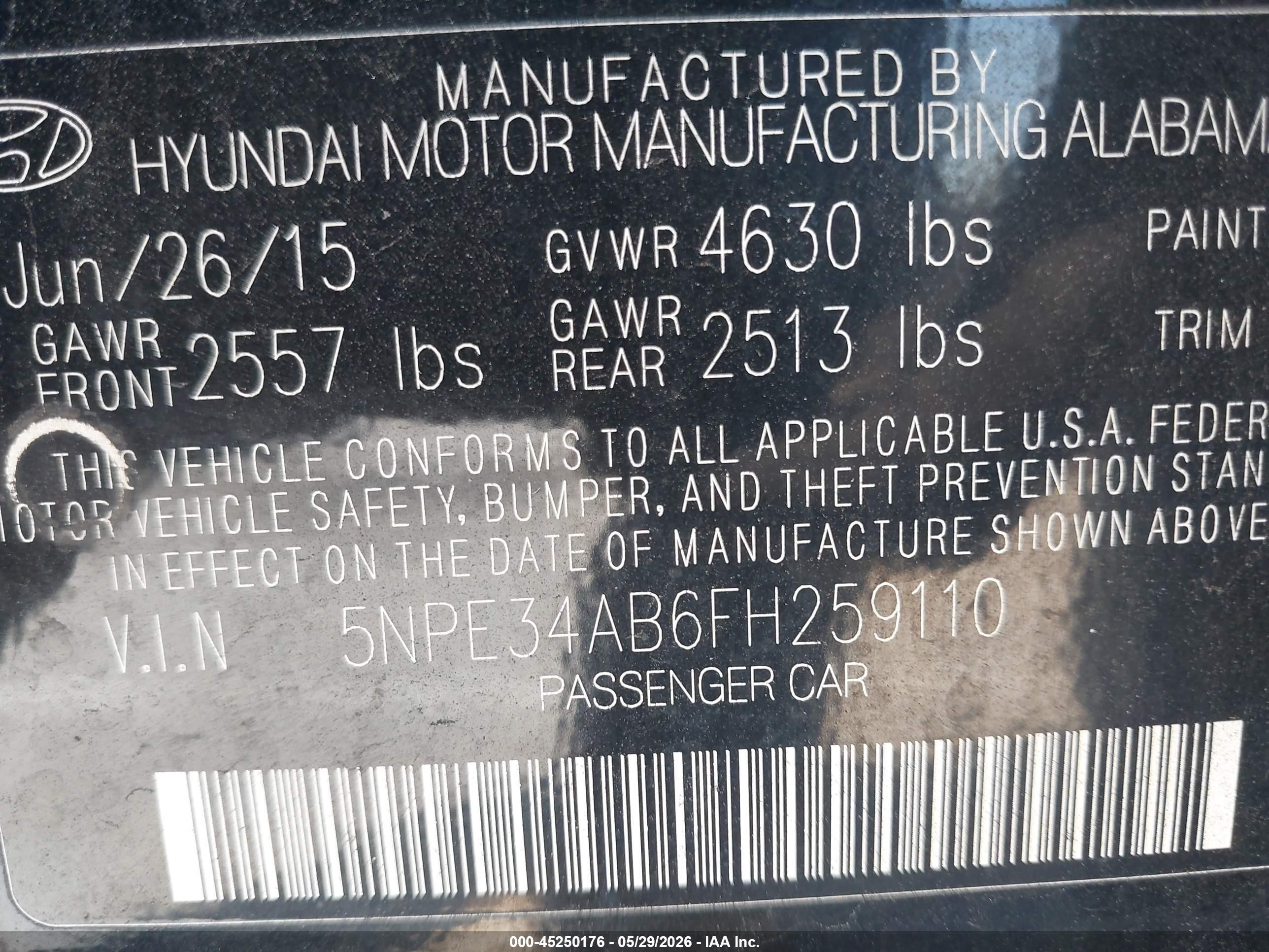 2015 Hyundai Sonata Limited 2.0t Black vin: 5NPE34AB6FH259110