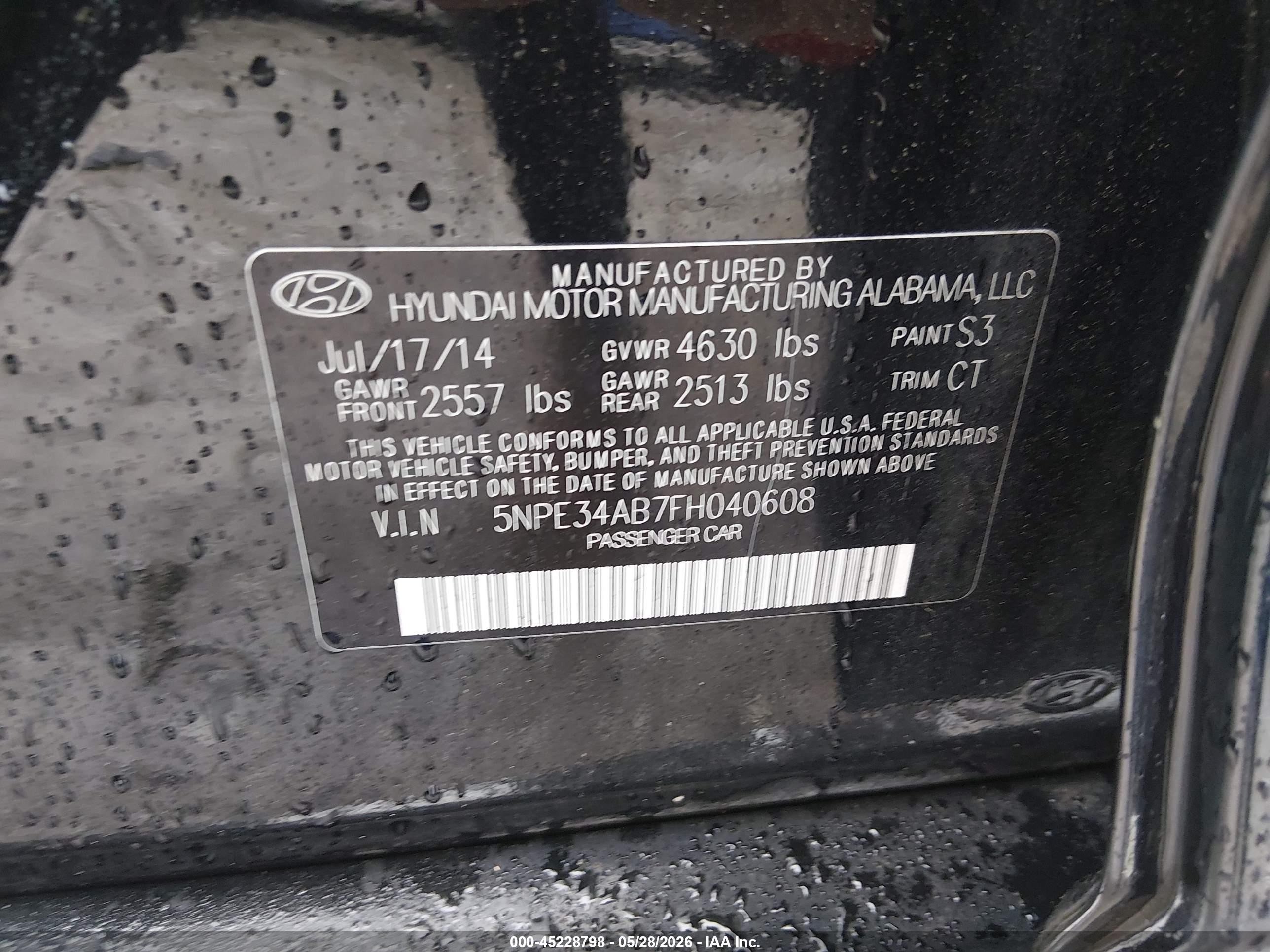 2015 Hyundai Sonata Sport 2.0t Черный vin: 5NPE34AB7FH040608