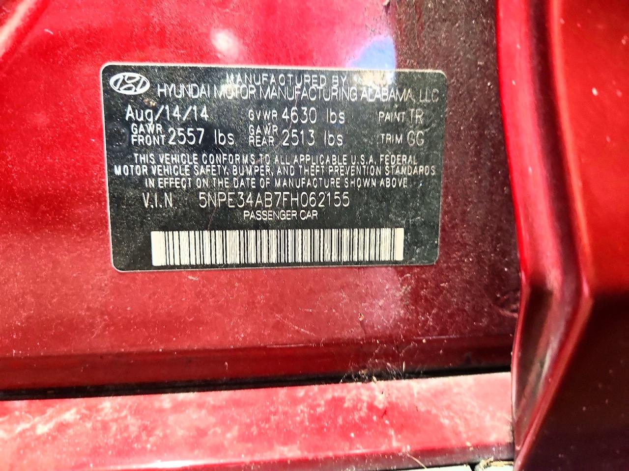 2015 Hyundai Sonata Sport 2.0t Red vin: 5NPE34AB7FH062155