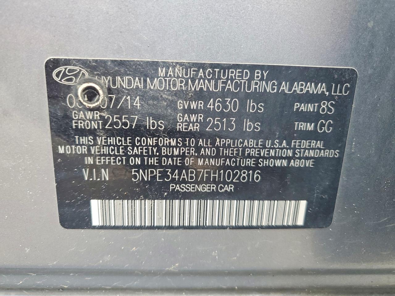2015 Hyundai Sonata Sport 2.0t Gray vin: 5NPE34AB7FH102816