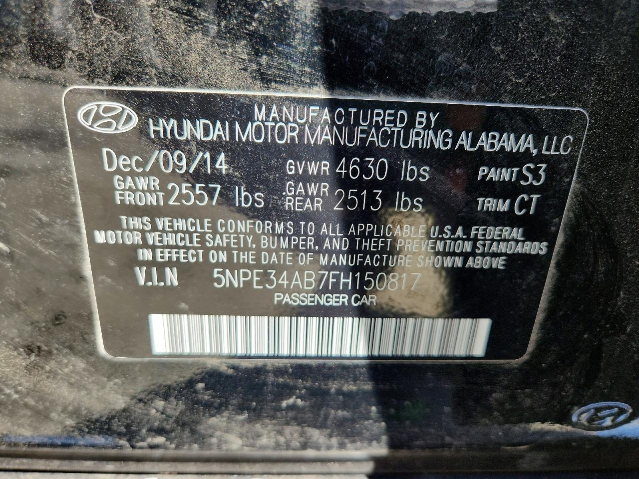 2015 Hyundai Sonata Limited 2.0t Black vin: 5NPE34AB7FH150817