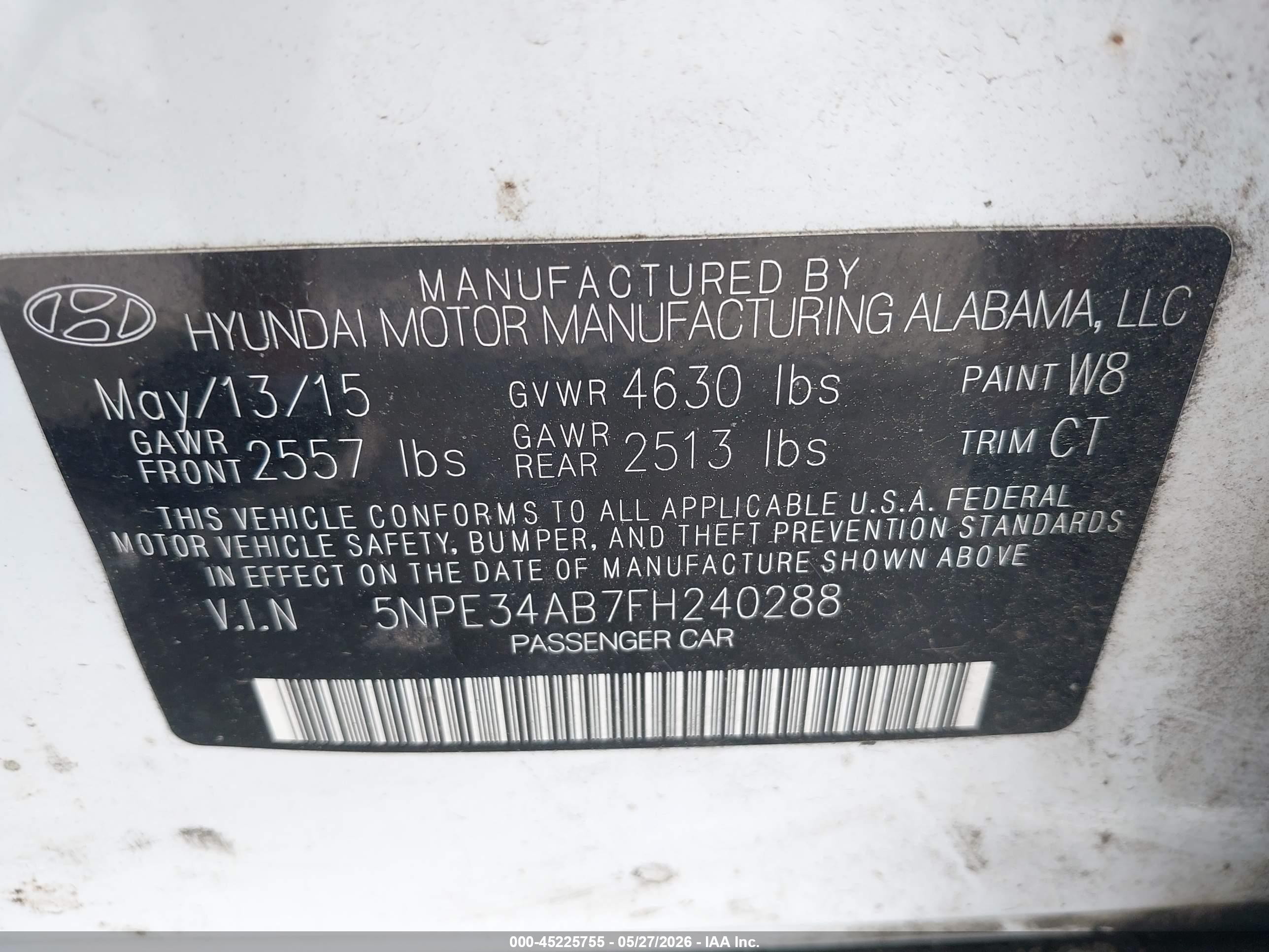 2015 Hyundai Sonata Limited 2.0t White vin: 5NPE34AB7FH240288
