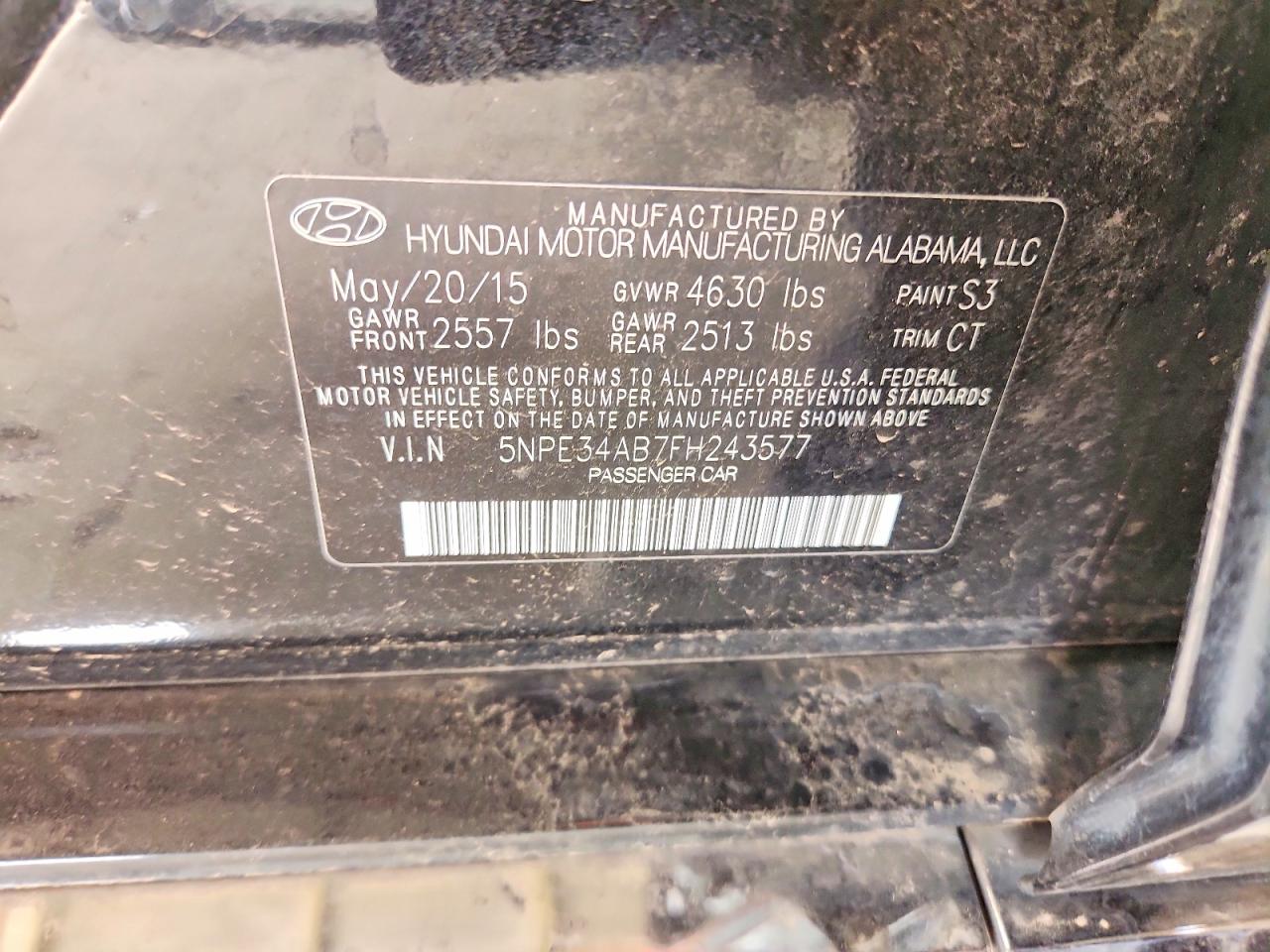 2015 Hyundai Sonata Limited 2.0t Black vin: 5NPE34AB7FH243577