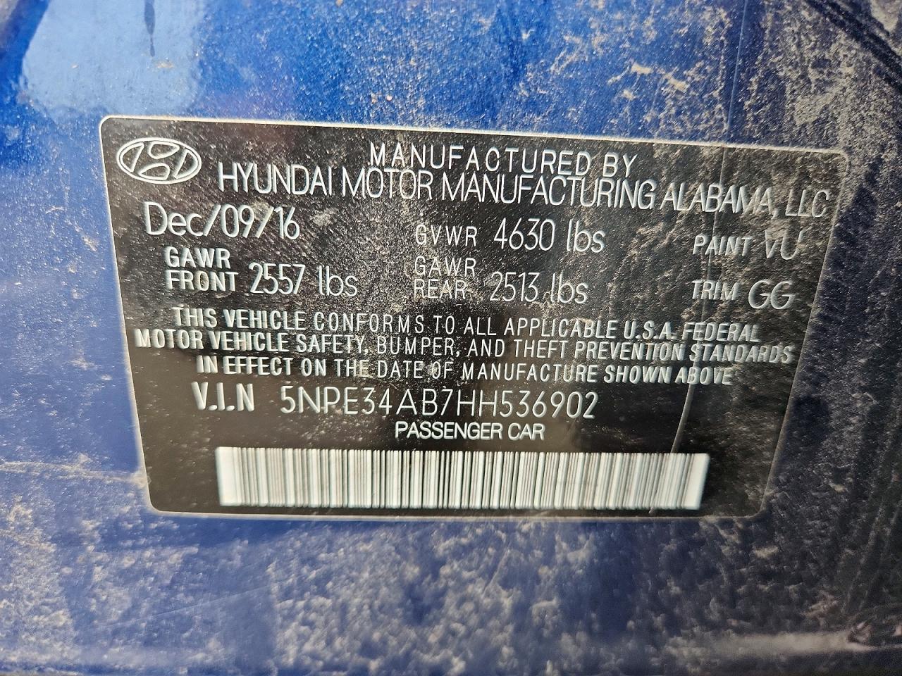 2017 Hyundai Sonata Sport 2.0t Blue vin: 5NPE34AB7HH536902