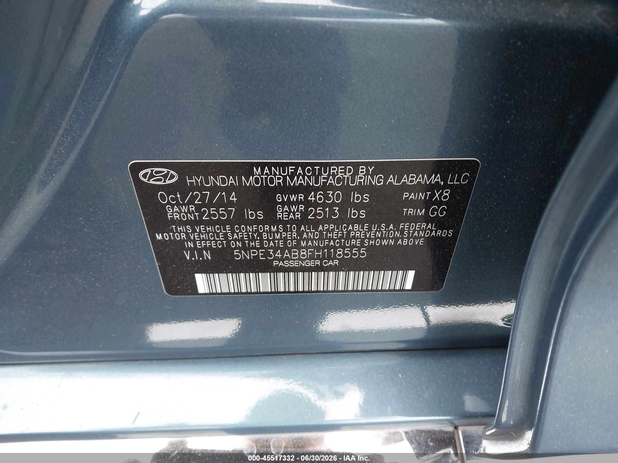2015 Hyundai Sonata Limited 2.0t Синий vin: 5NPE34AB8FH118555