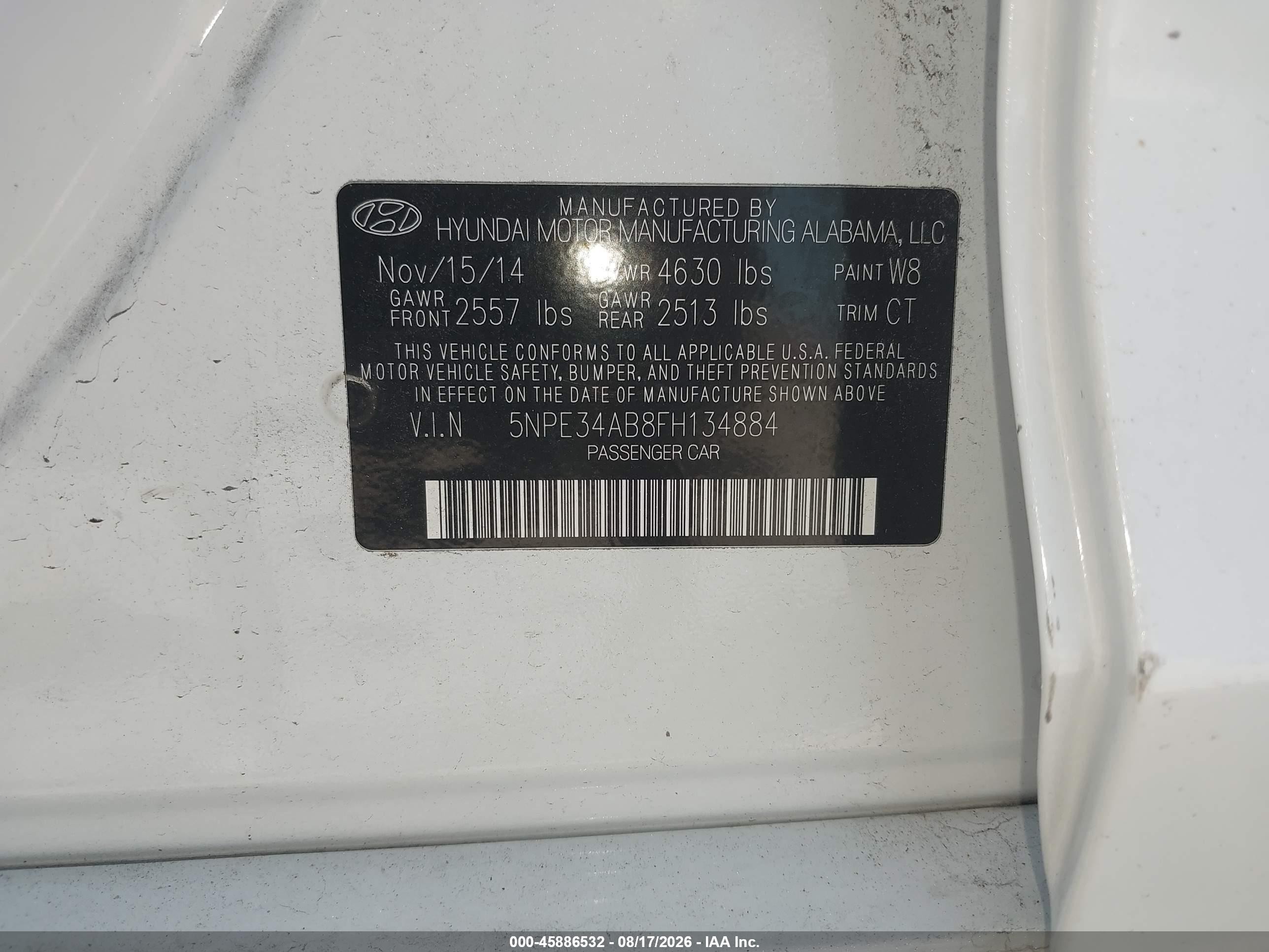 2015 Hyundai Sonata Limited 2.0t White vin: 5NPE34AB8FH134884