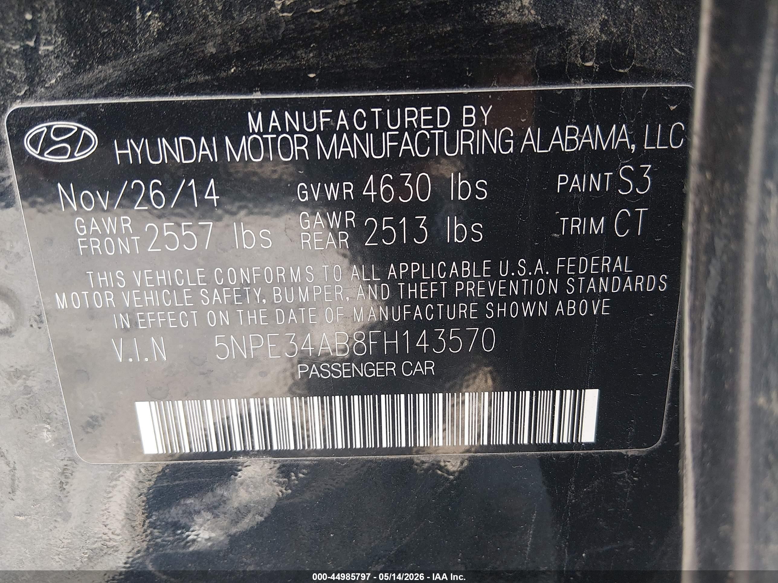 2015 Hyundai Sonata Limited 2.0t Black vin: 5NPE34AB8FH143570