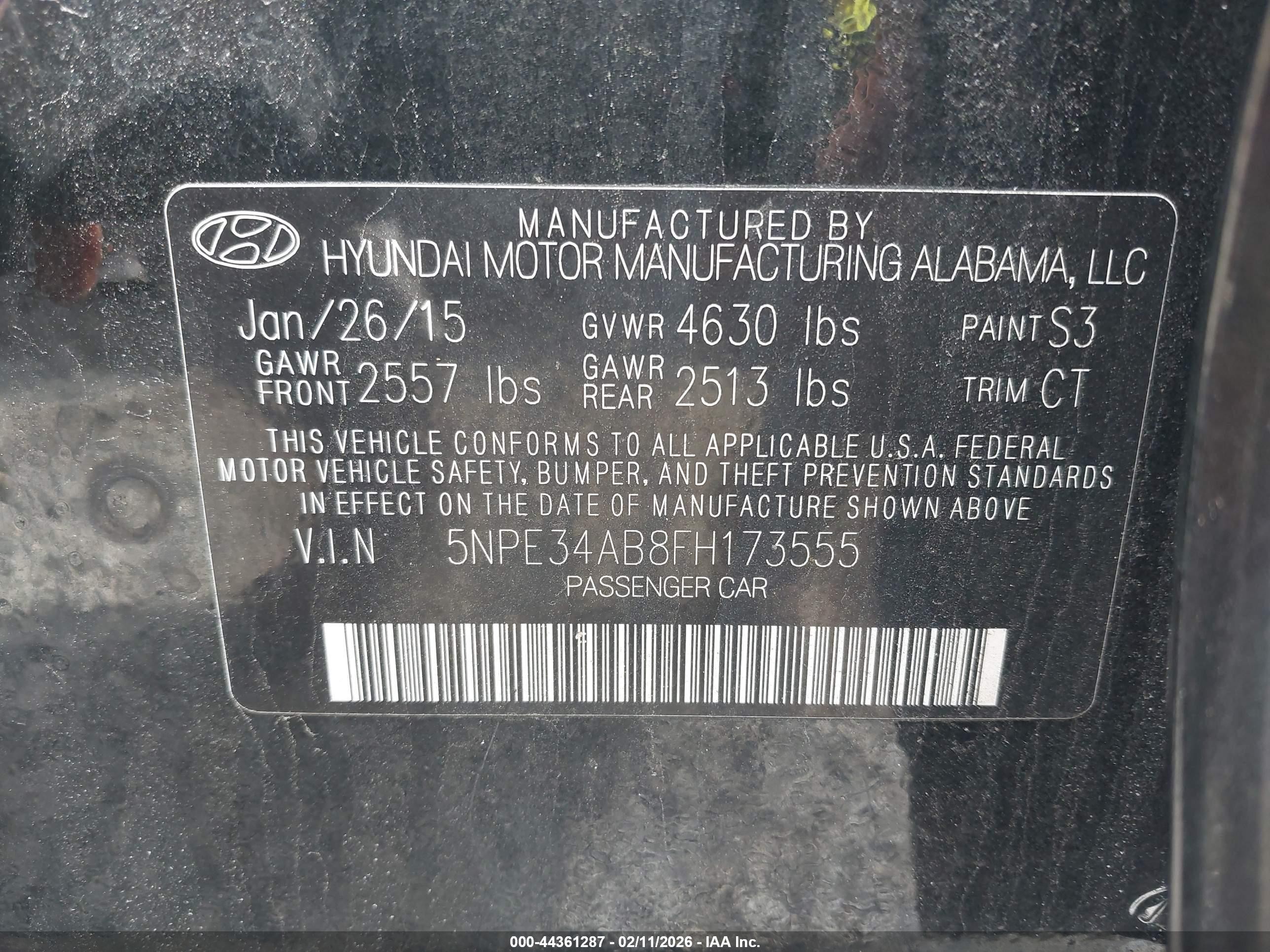 2015 Hyundai Sonata Limited 2.0t Black vin: 5NPE34AB8FH173555