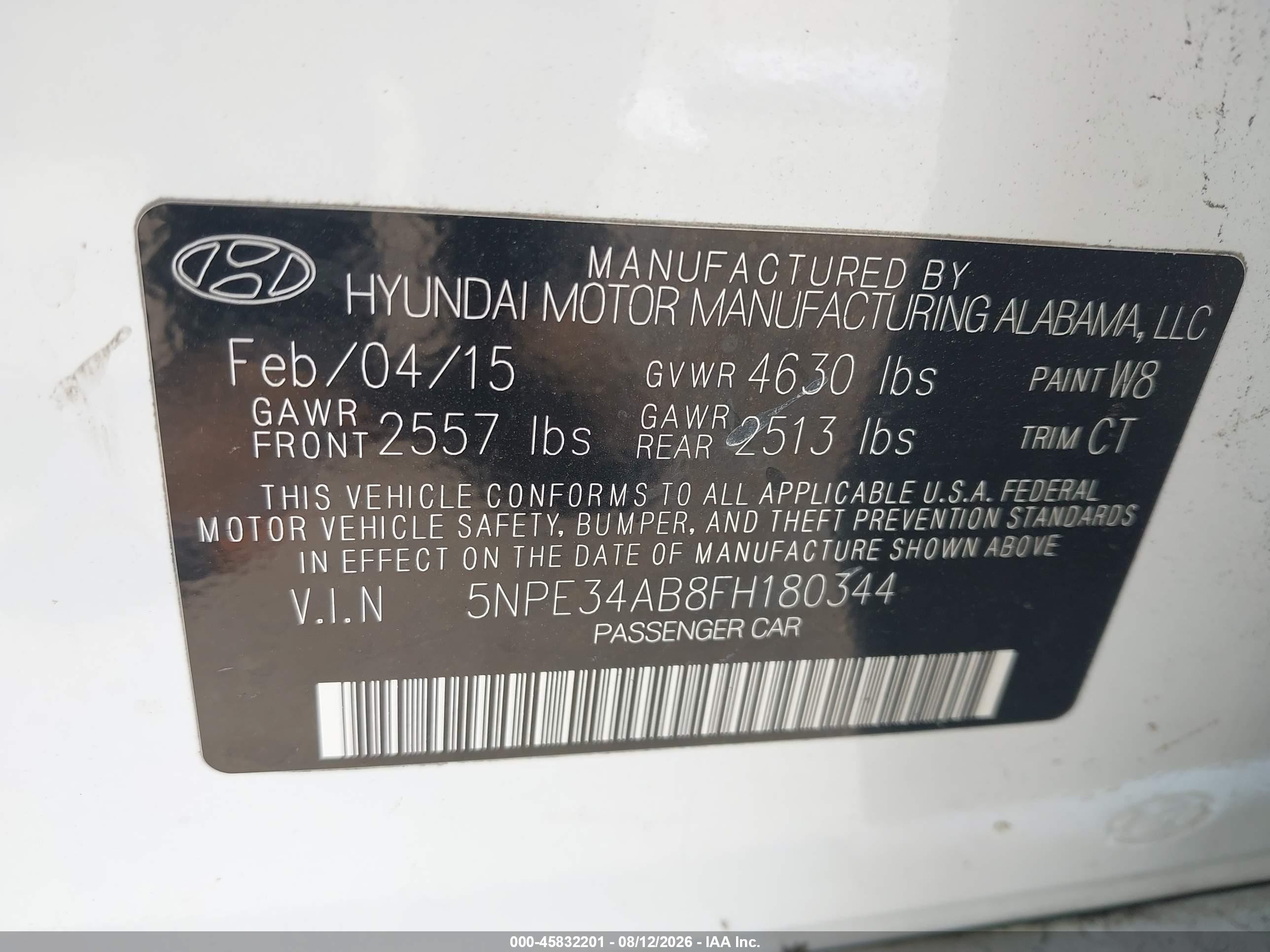 2015 Hyundai Sonata Sport 2.0t White vin: 5NPE34AB8FH180344