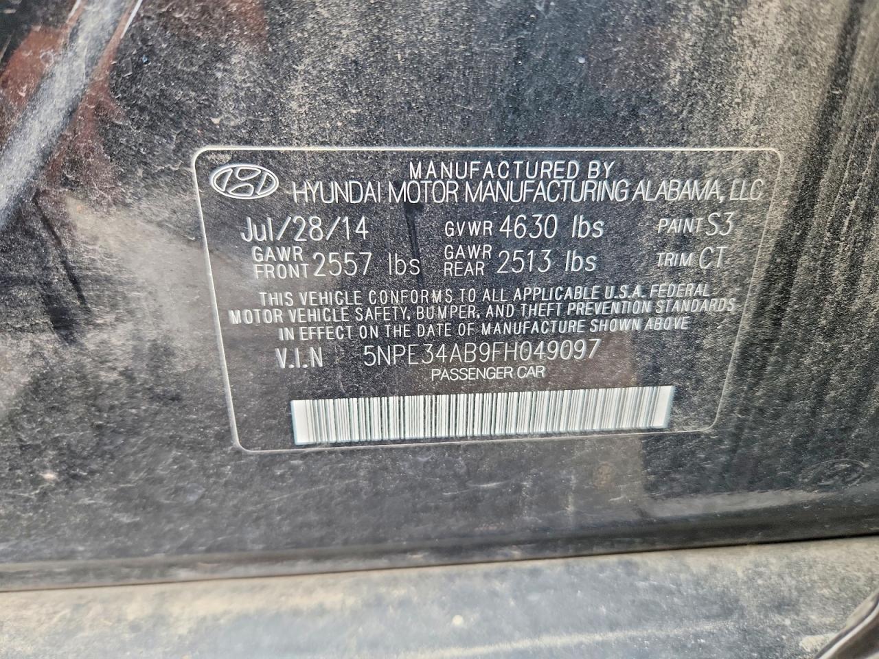 2015 Hyundai Sonata Sport 2.0t Black vin: 5NPE34AB9FH049097
