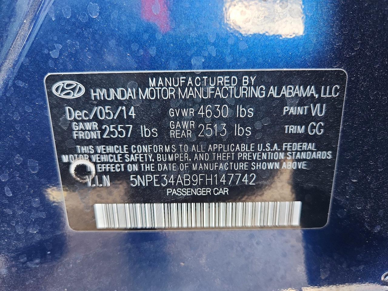 2015 Hyundai Sonata Limited 2.0t Blue vin: 5NPE34AB9FH147742