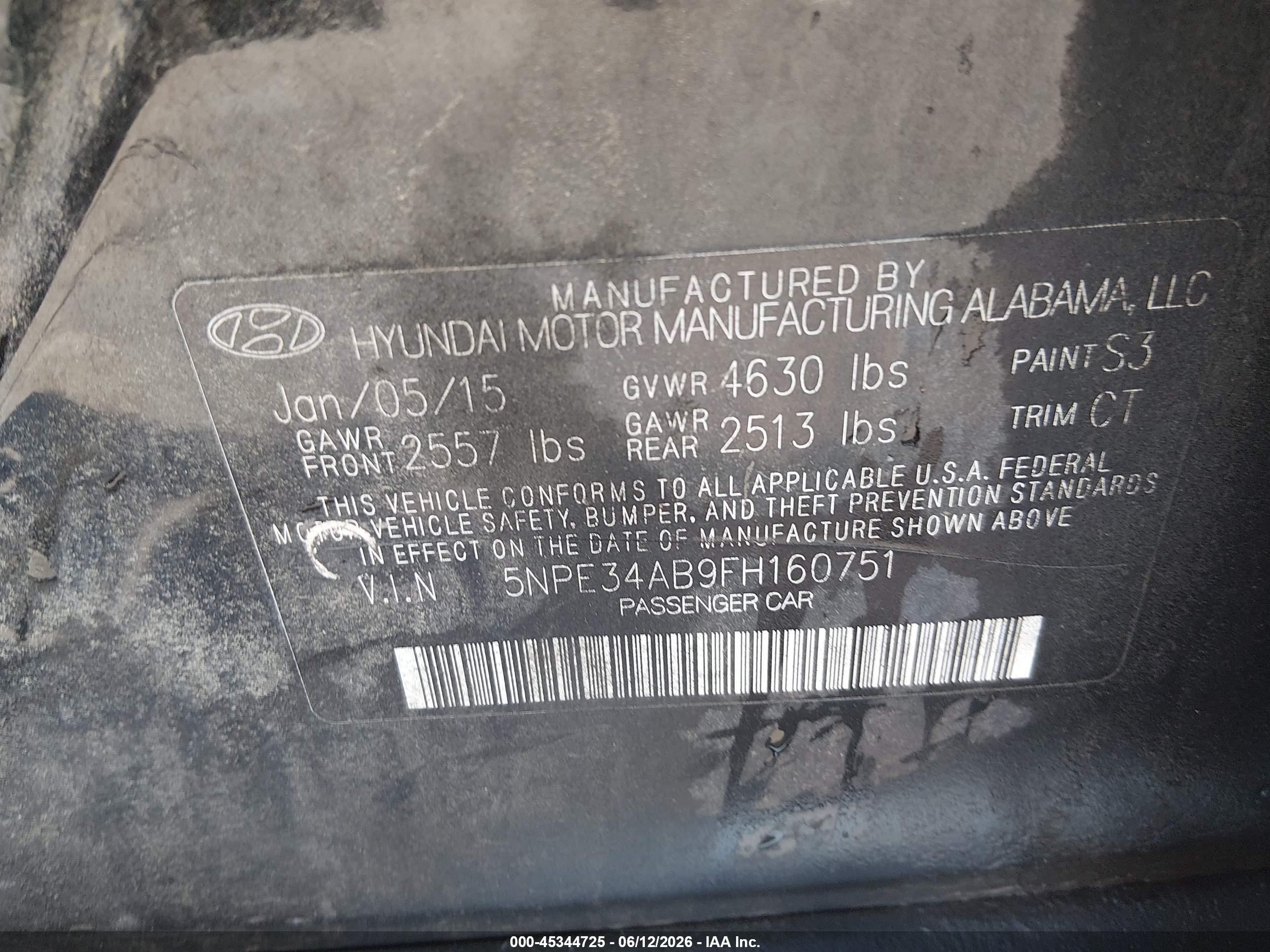2015 Hyundai Sonata Limited 2.0t Black vin: 5NPE34AB9FH160751