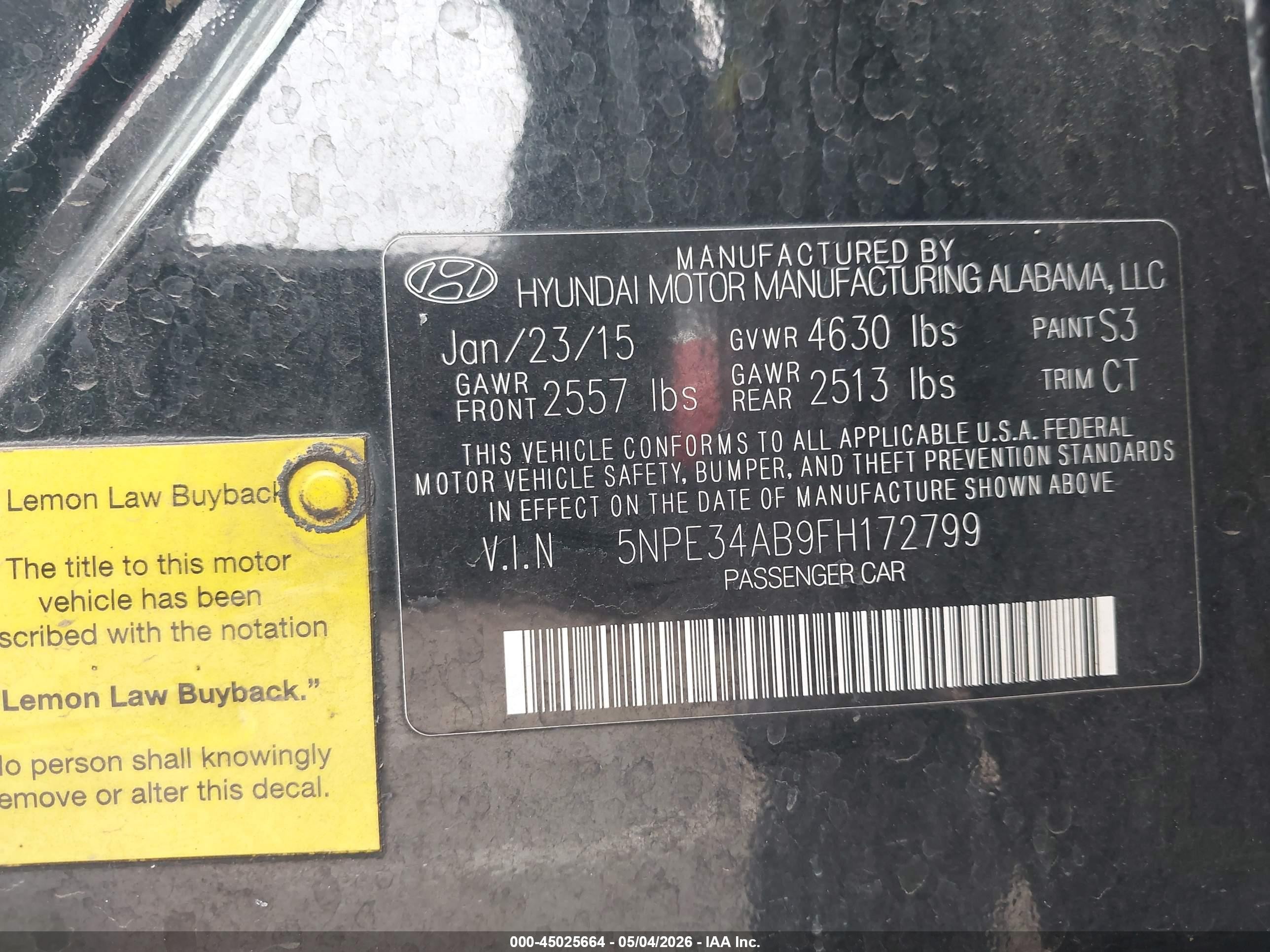 2015 Hyundai Sonata Limited 2.0t Black vin: 5NPE34AB9FH172799