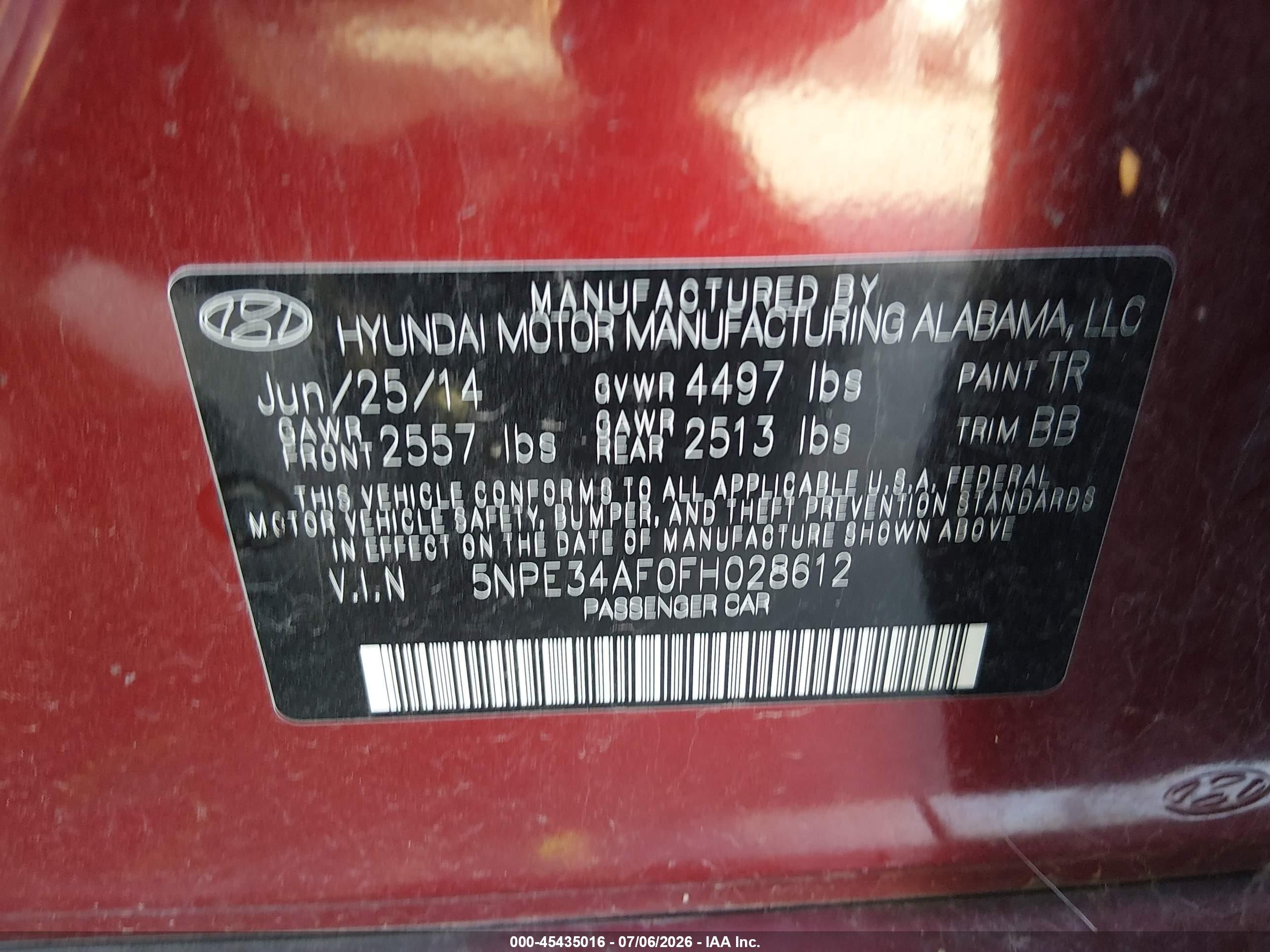 2015 Hyundai Sonata Limited Red vin: 5NPE34AF0FH028612