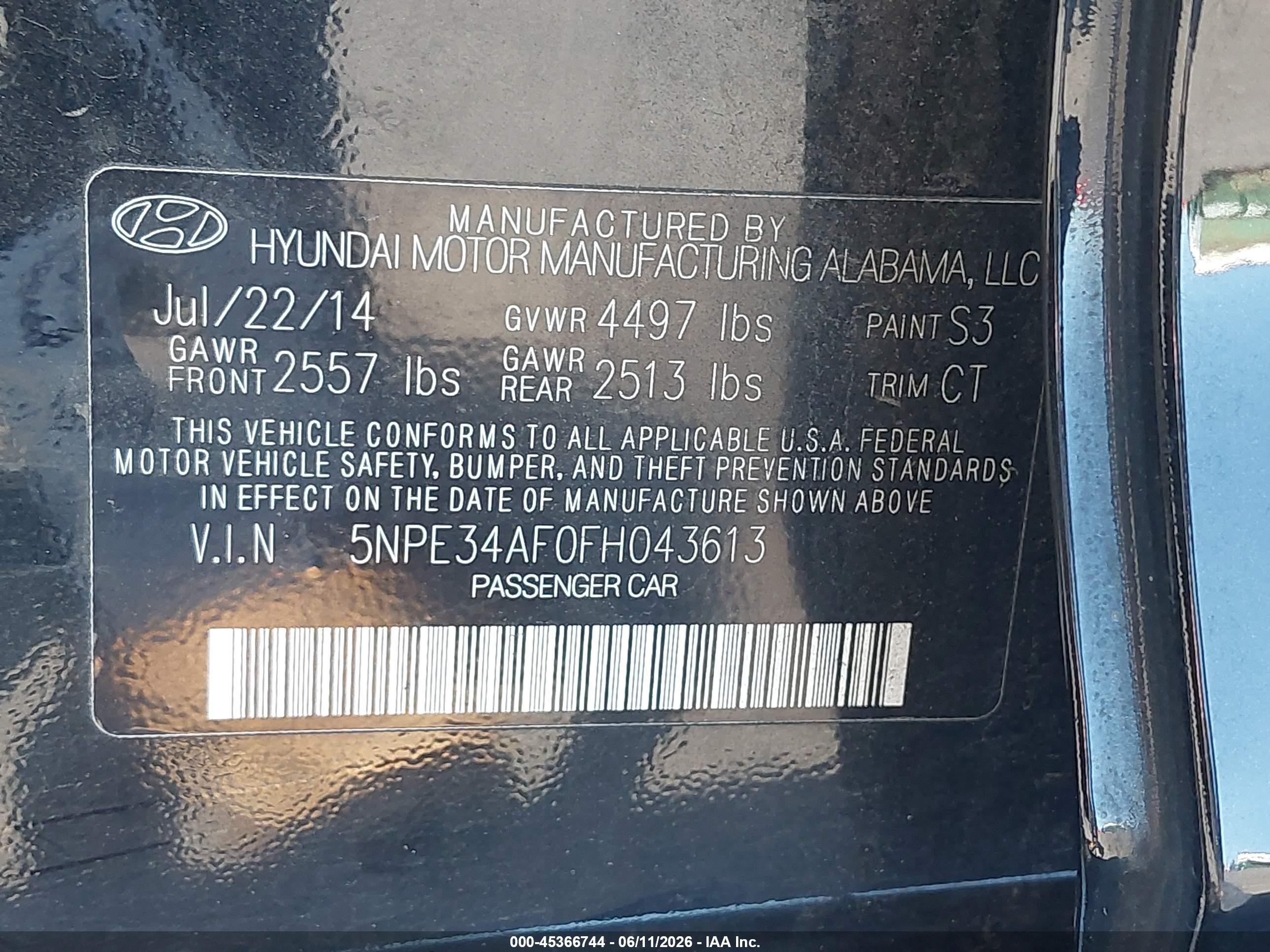 2015 Hyundai Sonata Limited Black vin: 5NPE34AF0FH043613