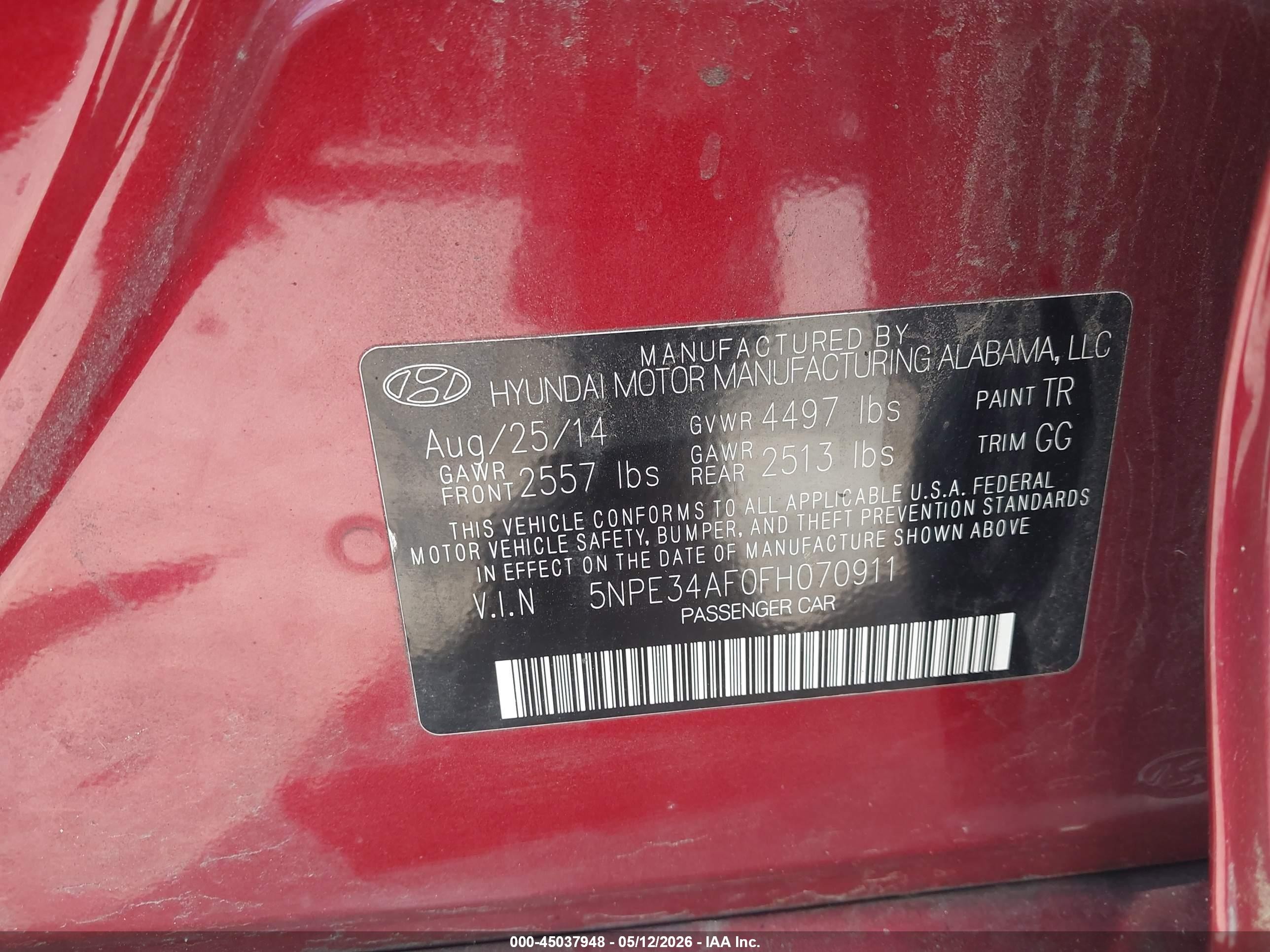 2015 Hyundai Sonata Sport Red vin: 5NPE34AF0FH070911