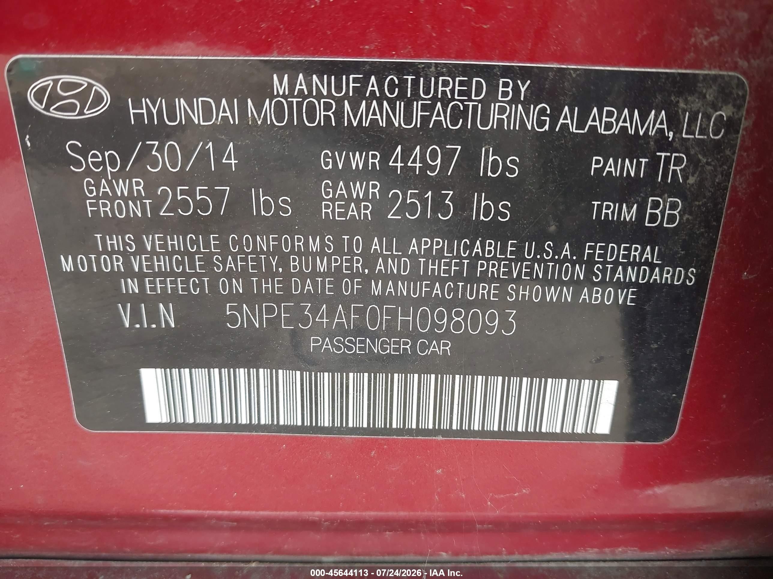 2015 Hyundai Sonata Limited Red vin: 5NPE34AF0FH098093