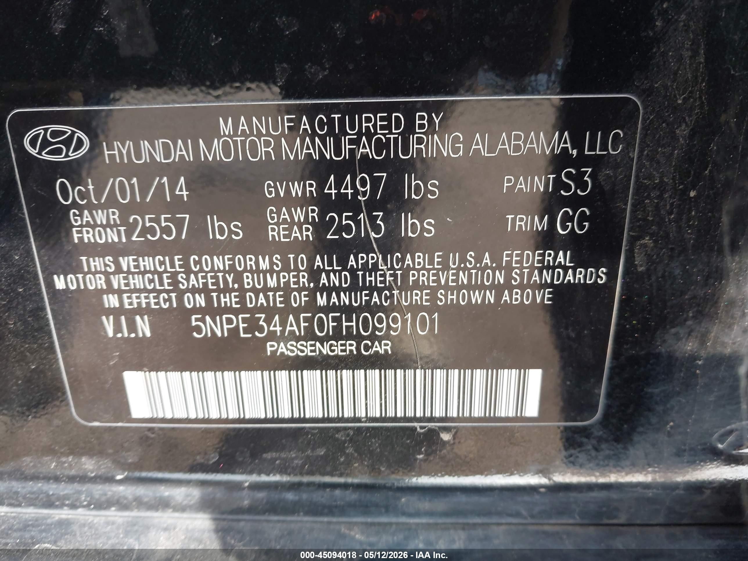 2015 Hyundai Sonata Sport Black vin: 5NPE34AF0FH099101