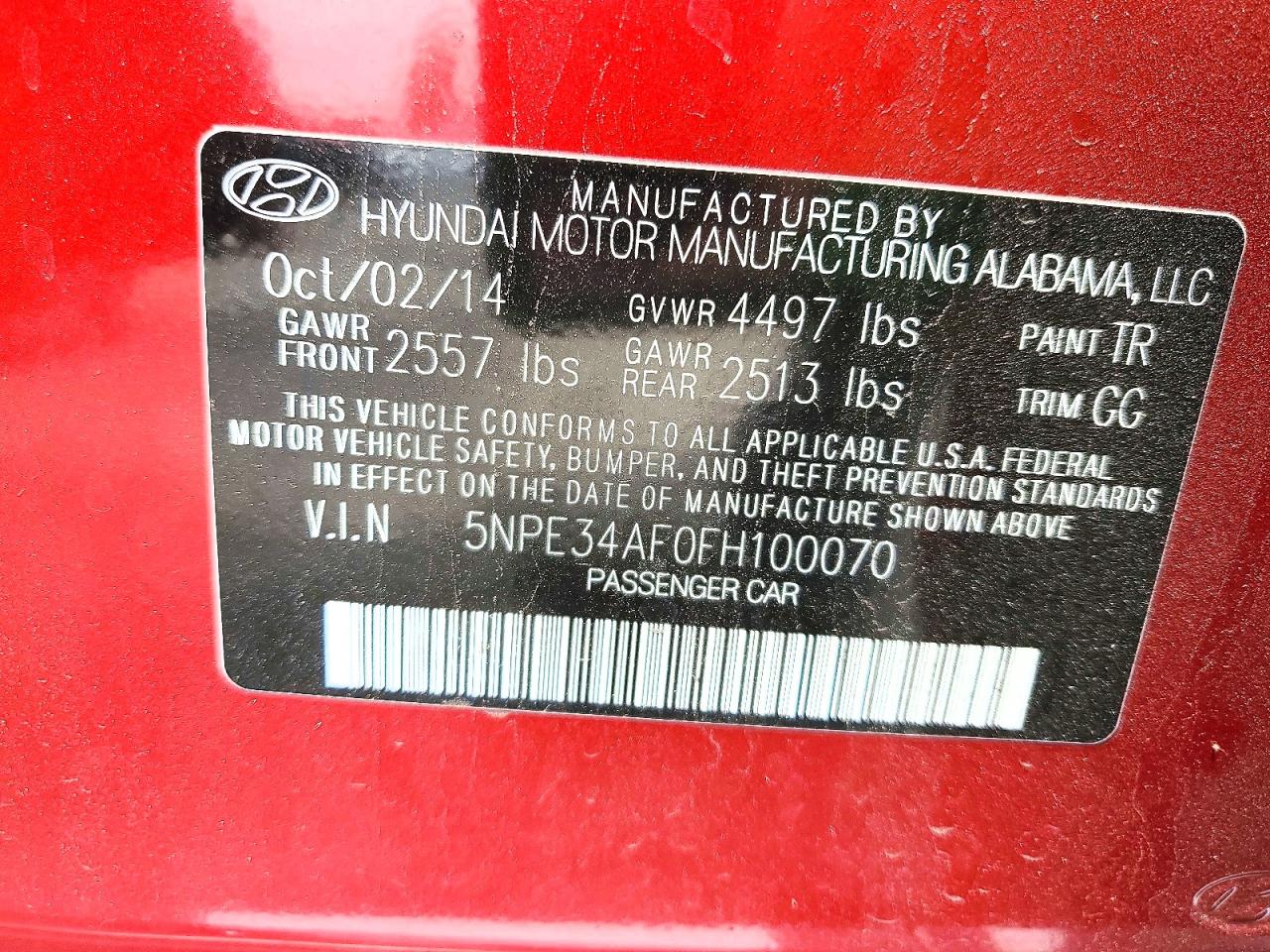 2015 Hyundai Sonata Sport Red vin: 5NPE34AF0FH100070