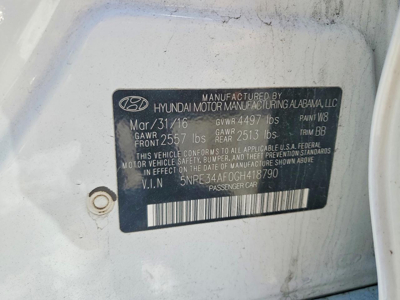 2016 Hyundai Sonata White vin: 5NPE34AF0GH418790