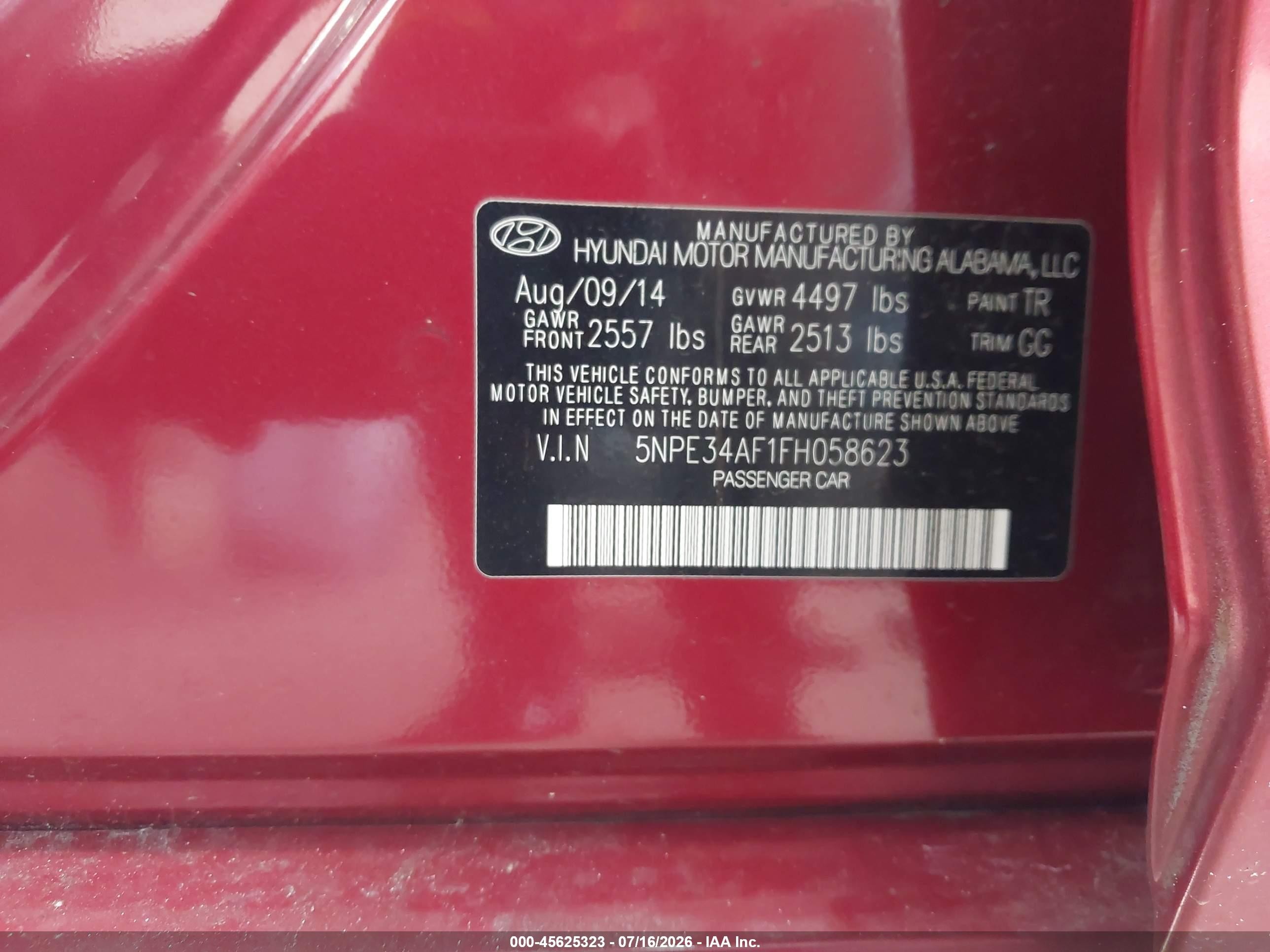 2015 Hyundai Sonata Sport Red vin: 5NPE34AF1FH058623