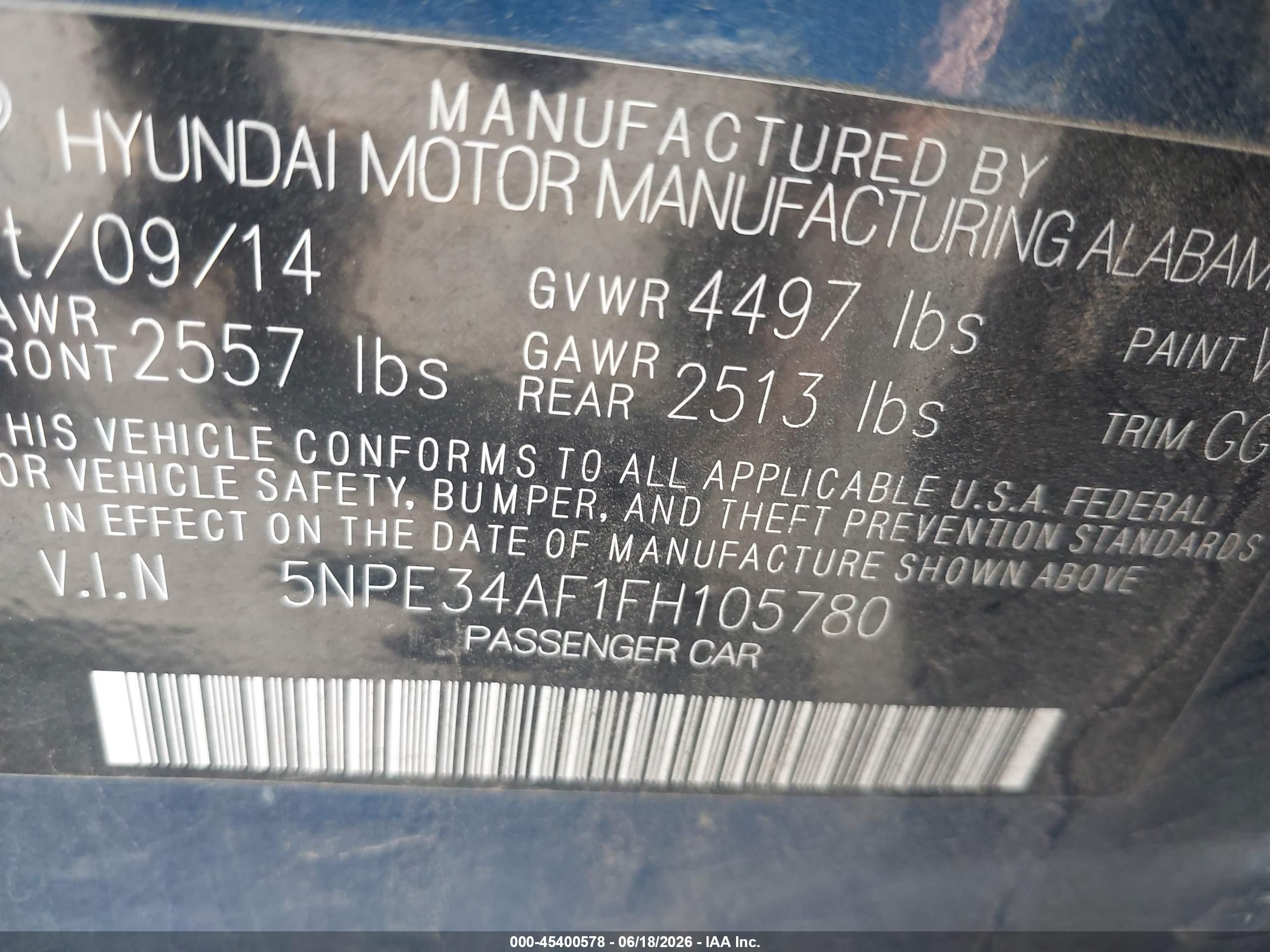 2015 Hyundai Sonata Limited Blue vin: 5NPE34AF1FH105780