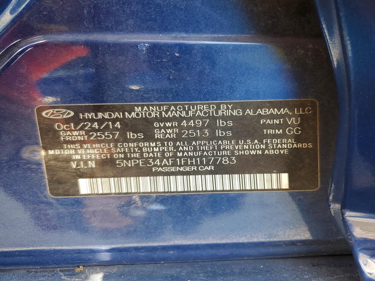 2015 Hyundai Sonata Sport Blue vin: 5NPE34AF1FH117783