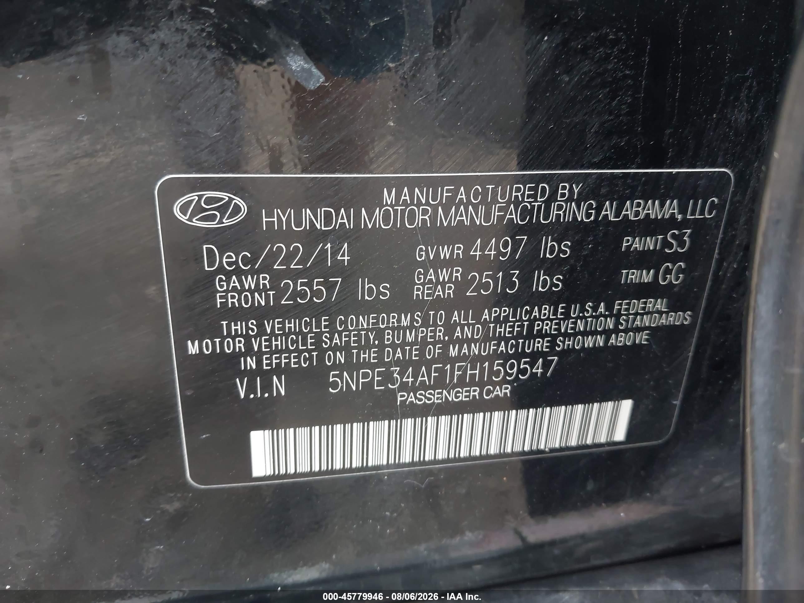 2015 Hyundai Sonata Sport Black vin: 5NPE34AF1FH159547