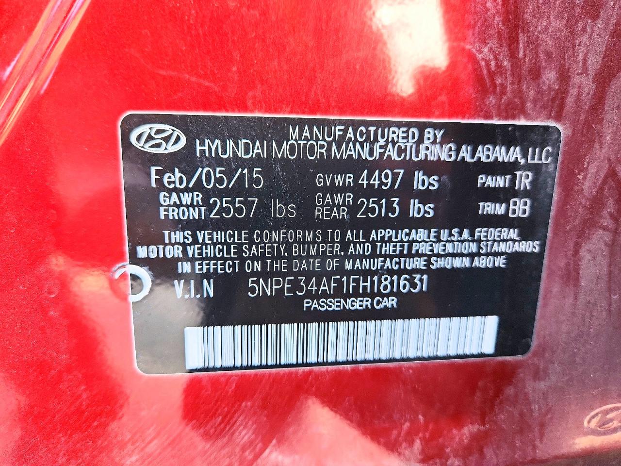 2015 Hyundai Sonata Sport Red vin: 5NPE34AF1FH181631
