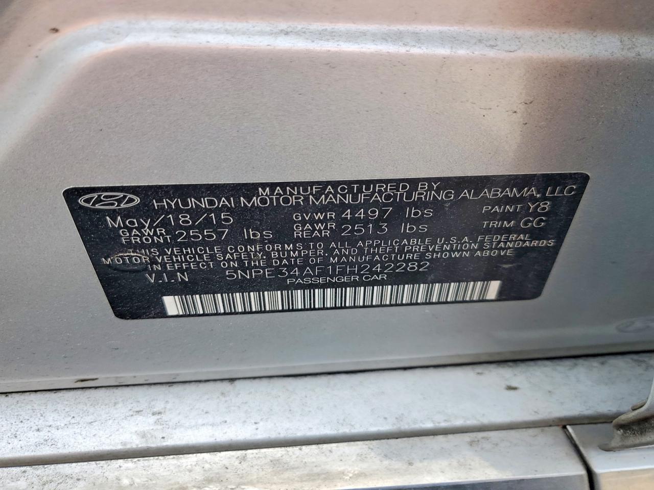 2015 Hyundai Sonata Sport Gray vin: 5NPE34AF1FH242282