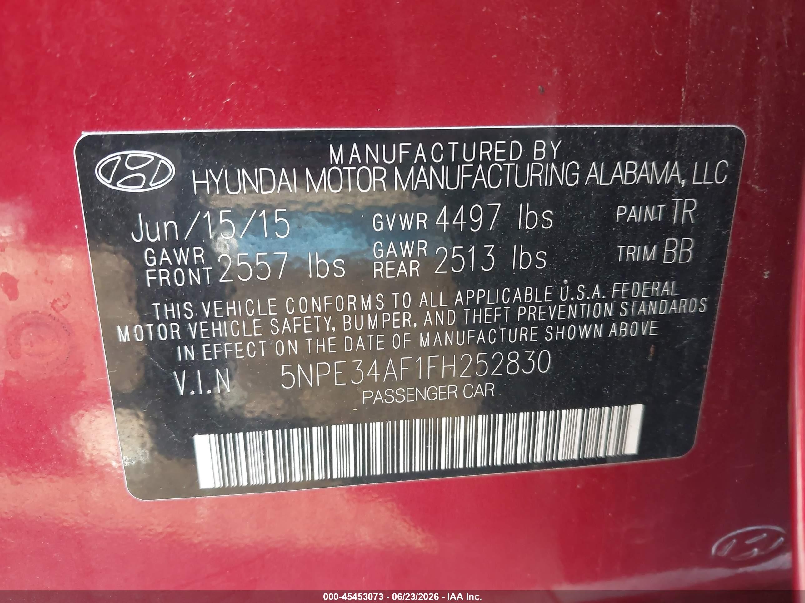 2015 Hyundai Sonata Limited Red vin: 5NPE34AF1FH252830