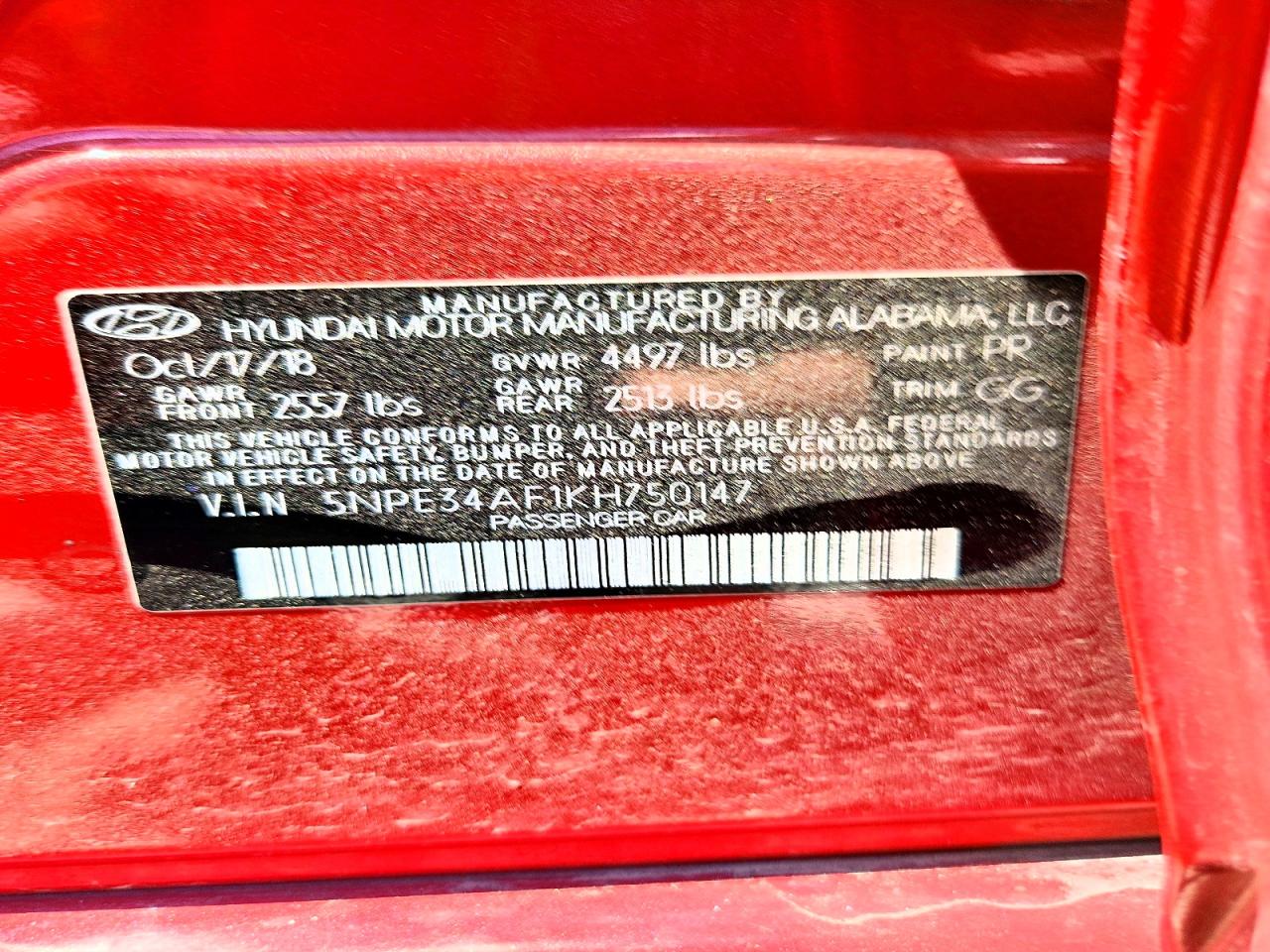 2019 Hyundai Sonata Sel Red vin: 5NPE34AF1KH750147