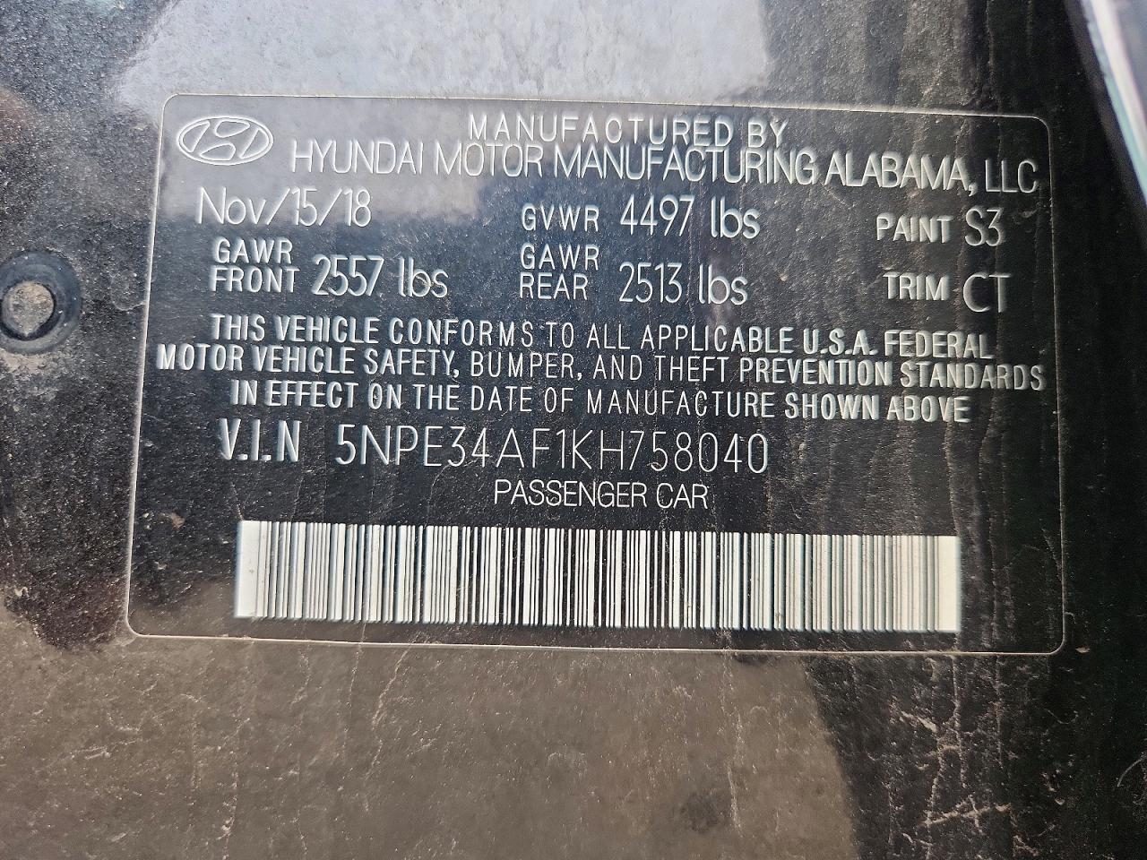2019 Hyundai Sonata Limited Black vin: 5NPE34AF1KH758040