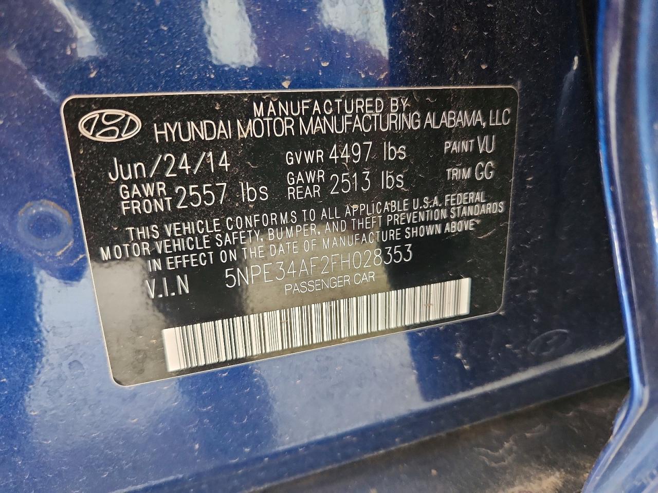 2015 Hyundai Sonata Sport Blue vin: 5NPE34AF2FH028353
