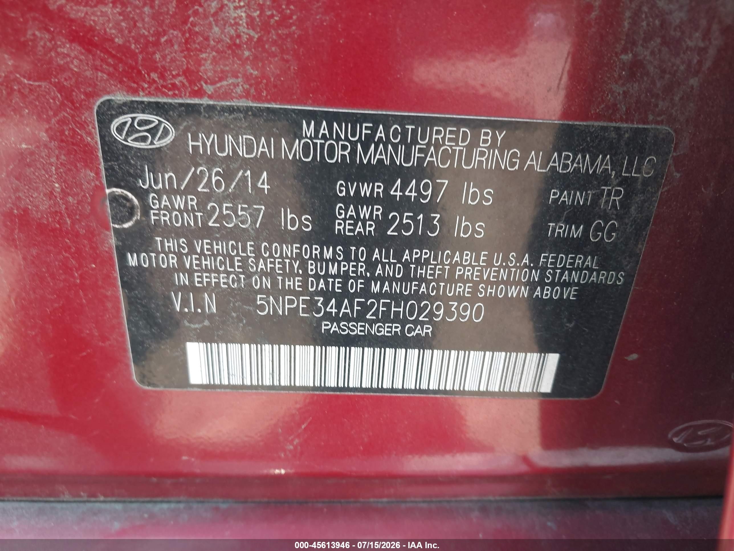 2015 Hyundai Sonata Sport Red vin: 5NPE34AF2FH029390