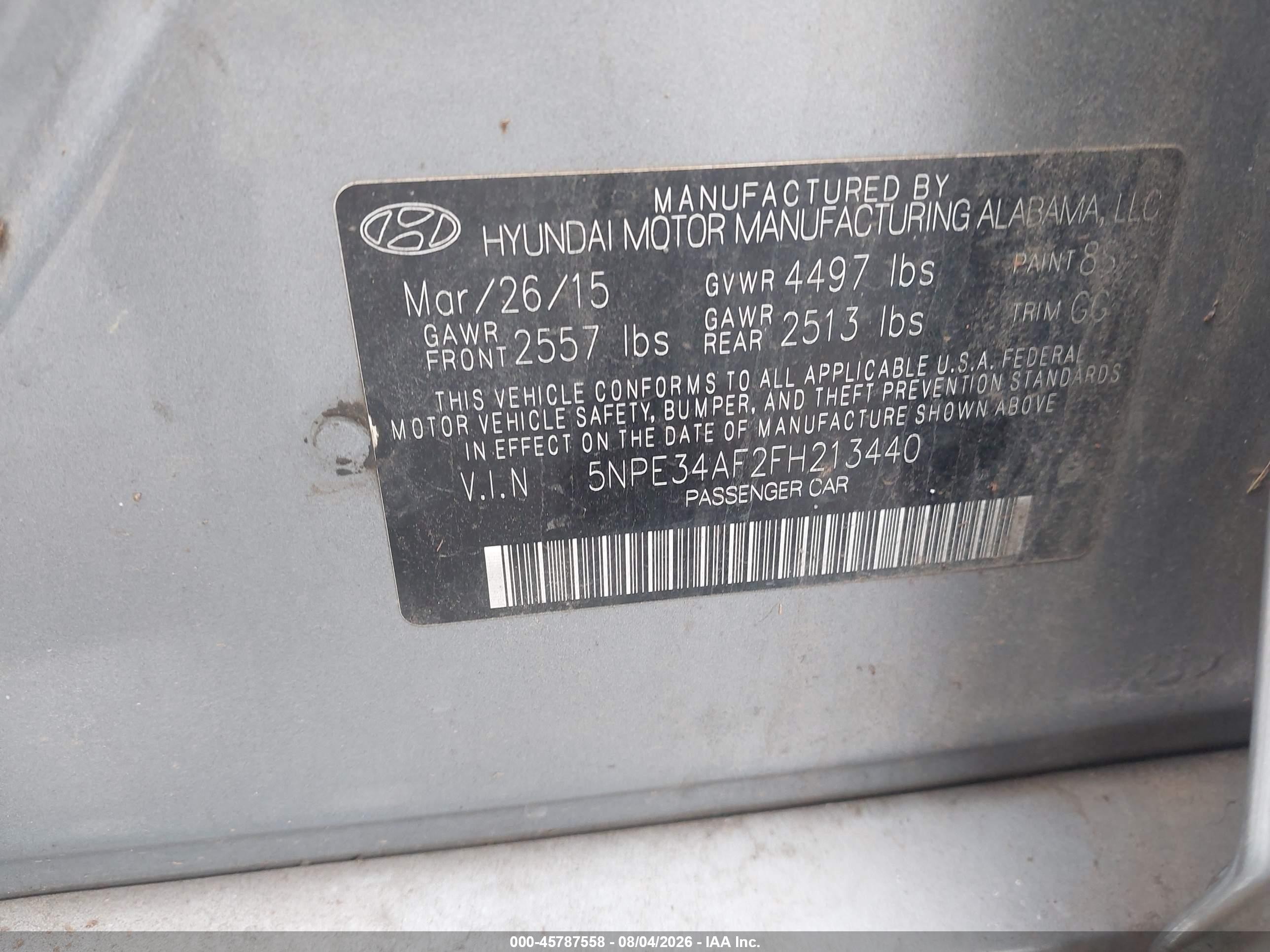 2015 Hyundai Sonata Sport Gray vin: 5NPE34AF2FH213440